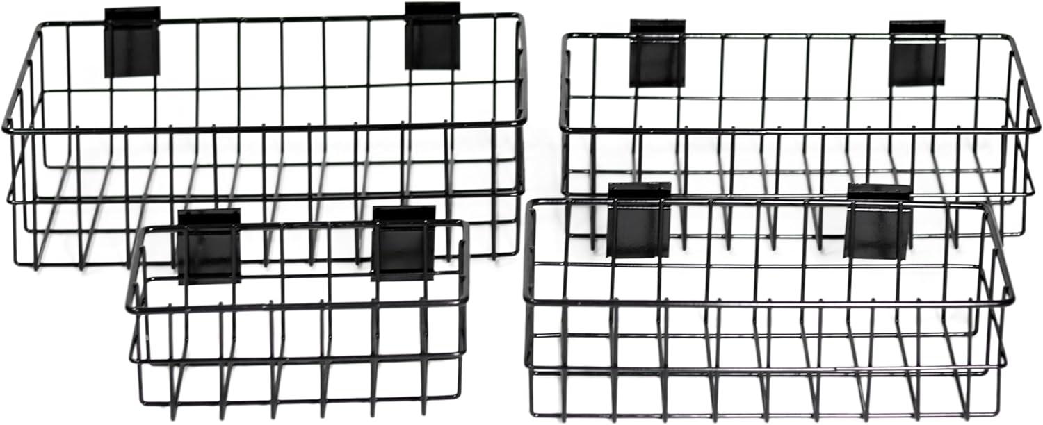Slat Wall Baskets, Slat Wall Accessories, Metal Wire Hanging Baskets, Slat Wall Organizer (Set of 4)