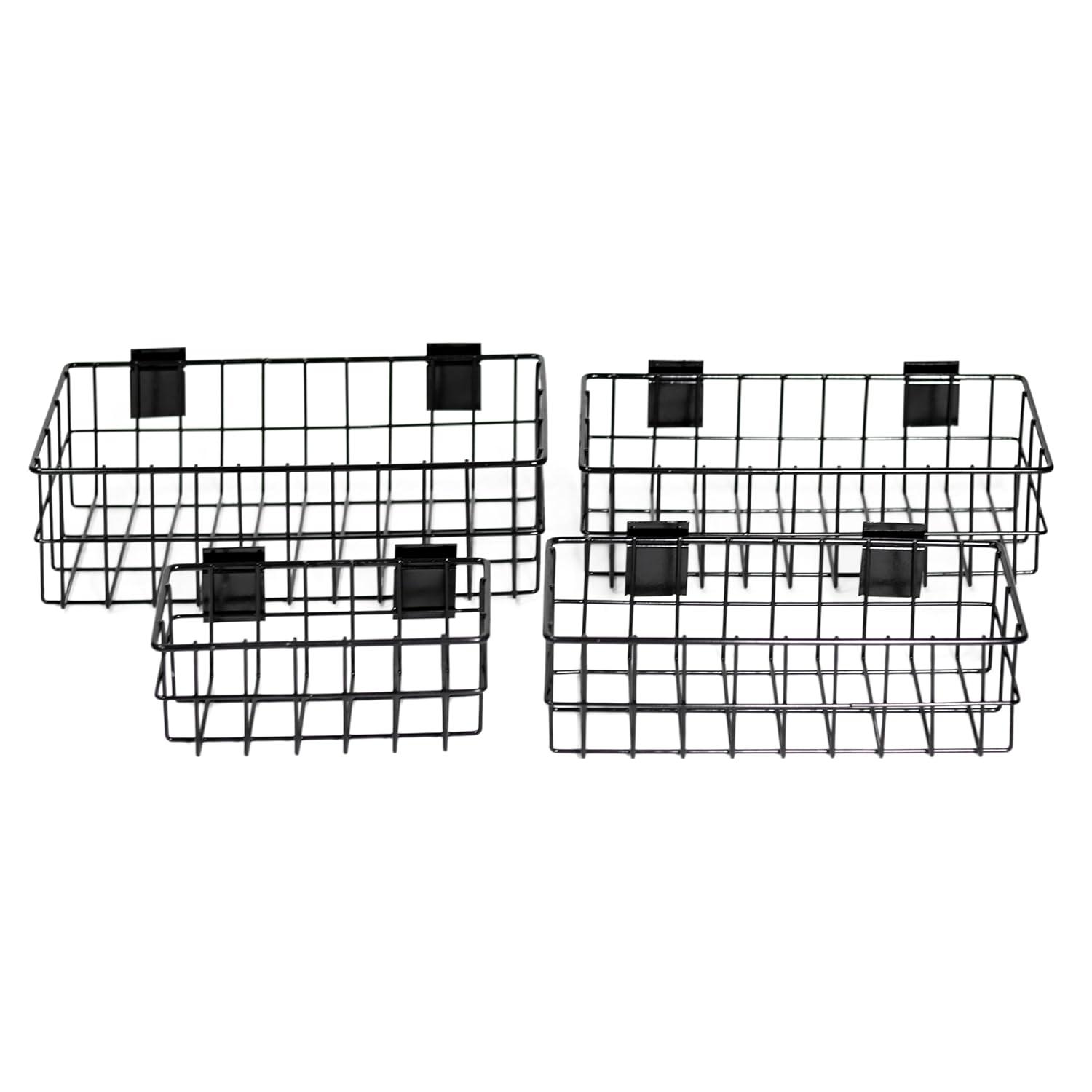 Slat Wall Baskets, Slat Wall Accessories, Metal Wire Hanging Baskets, Slat Wall Organizer (Set of 4)