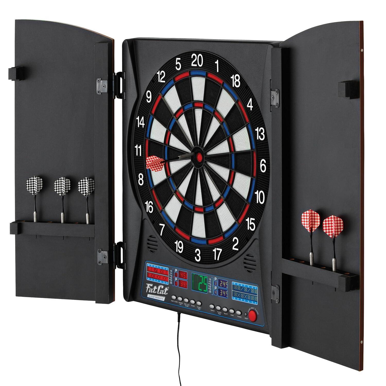 Fat Cat Electronic Dartboard and Cabinet Set with Darts