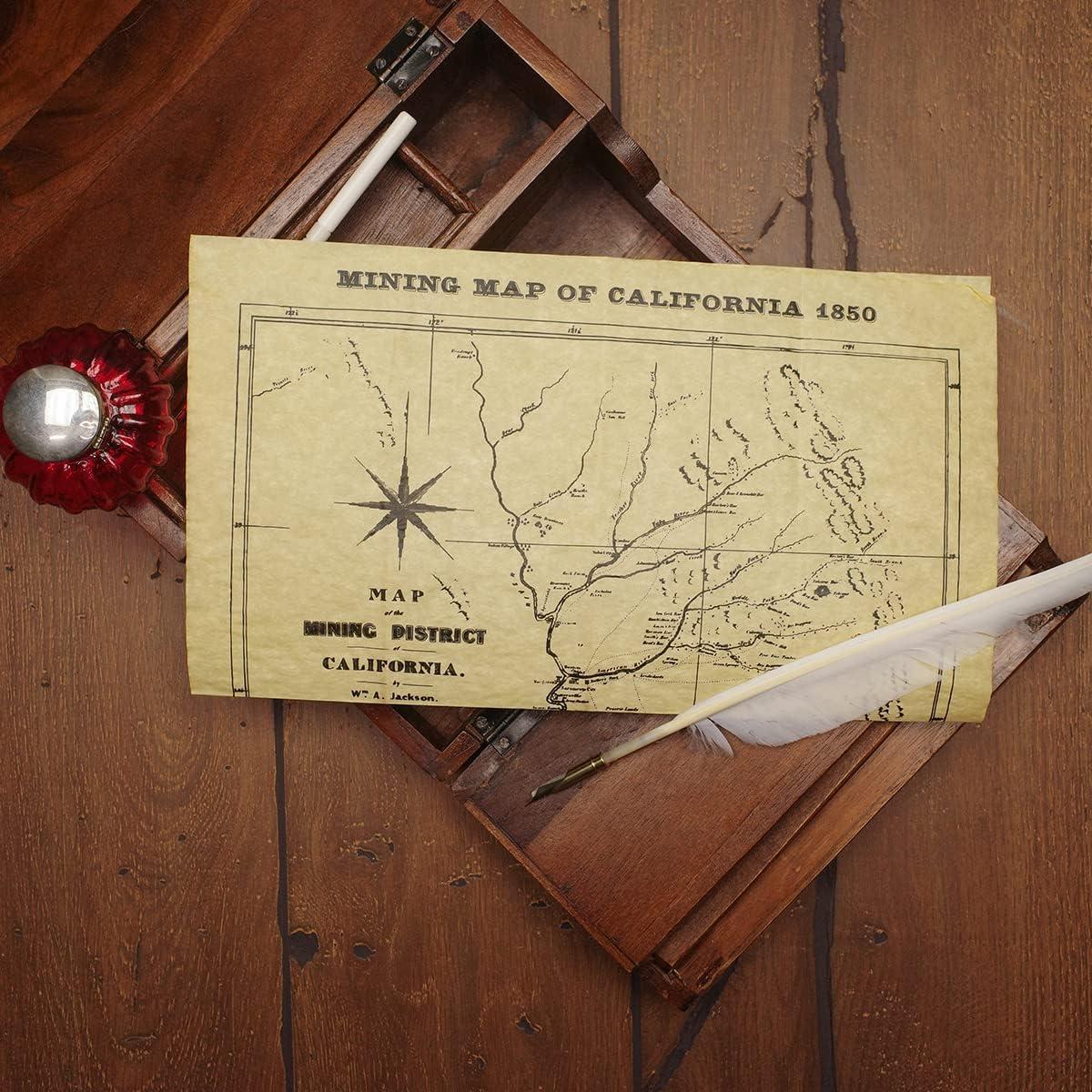 Mining Map California 1850 Parchment Paper Poster CA Gold Rush Home Decor Wall Art