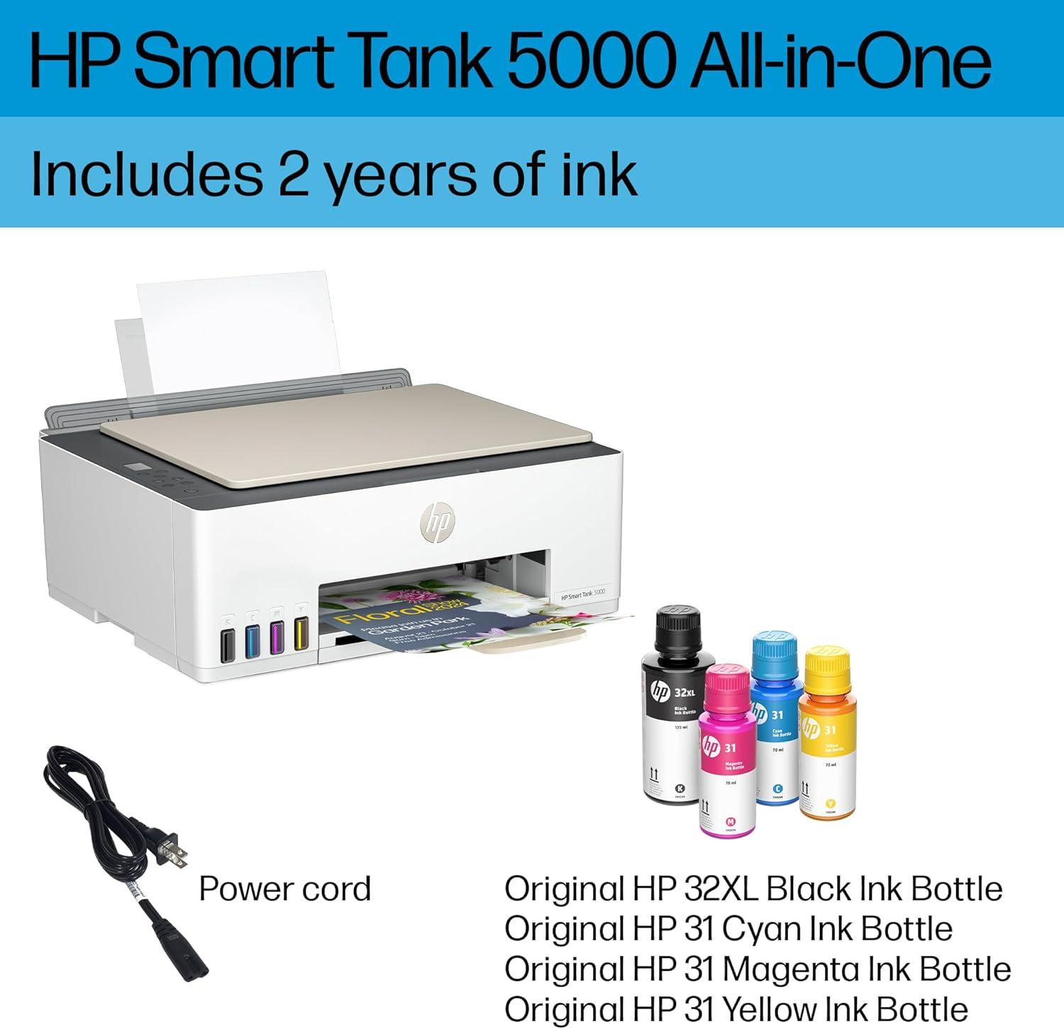 HP Inc. Smart Tank 5000/5100 All-in-One Inkjet Printer, Mobile Print, Copy, Scan Up
