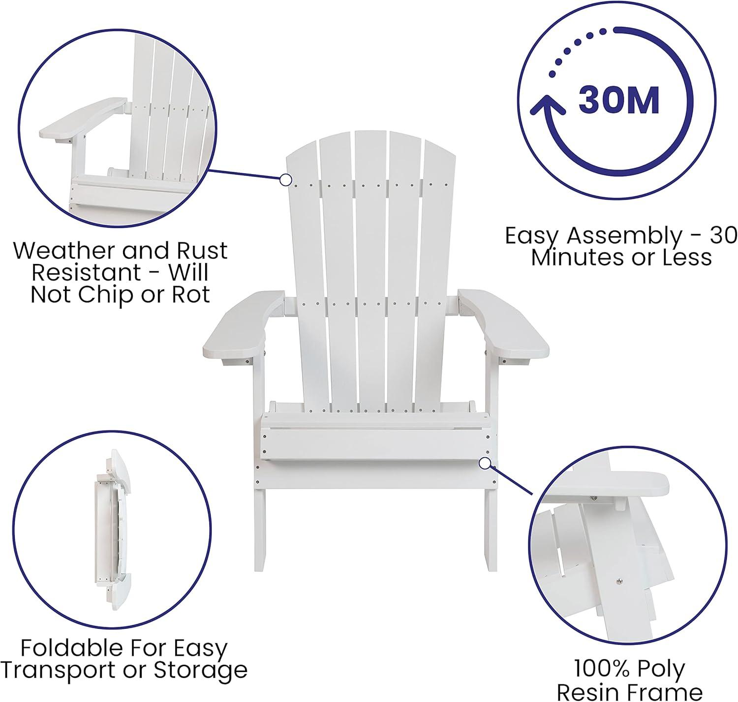 Flash Furniture Charlestown All-Weather Poly Resin Indoor/Outdoor Folding Adirondack Chair in White