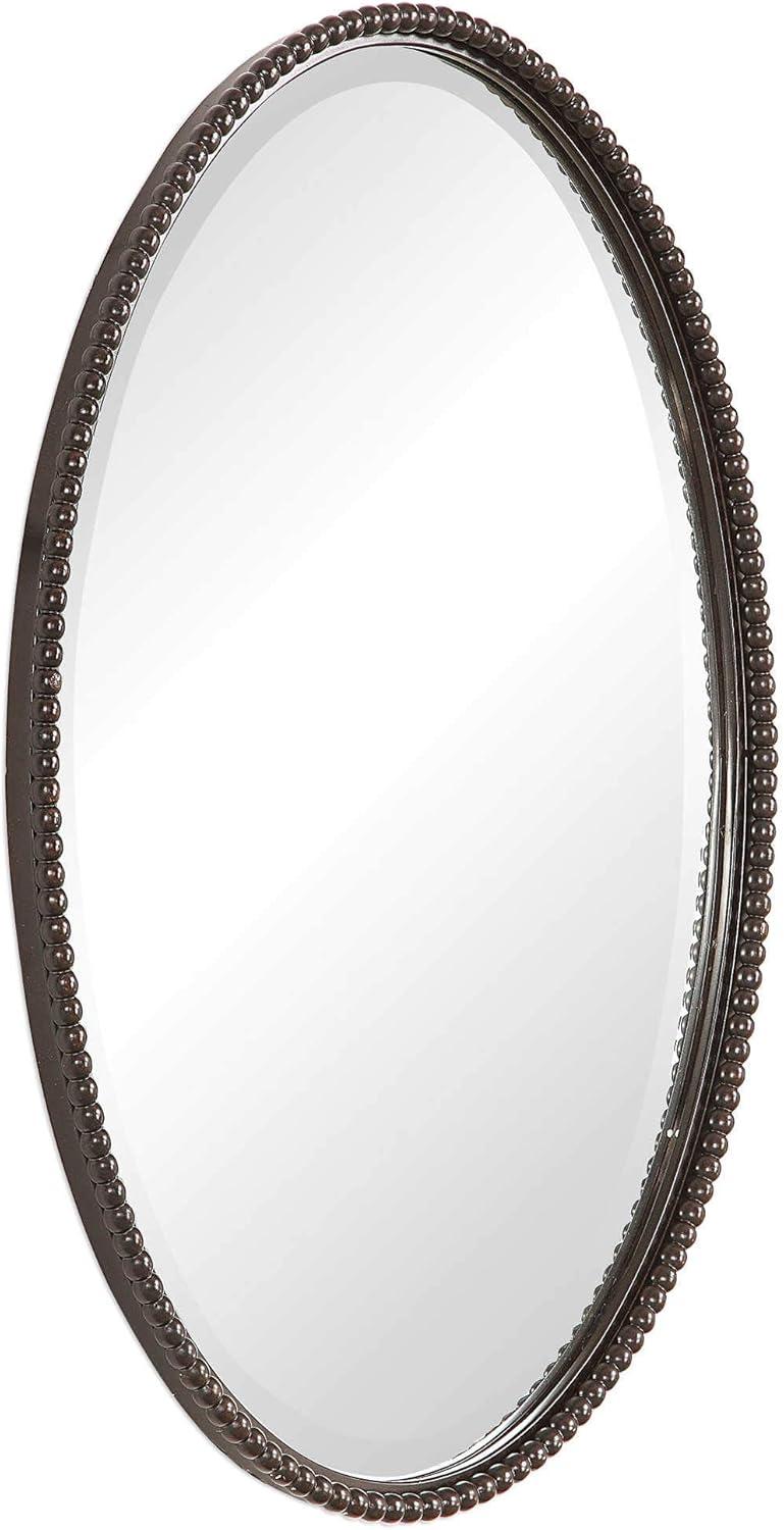 Uttermost Oval Vanity Decorative Wall Mirror Vintage Brown Beveled Oil Rubbed Bronze Beaded Frame 22" Wide for Bathroom Bedroom