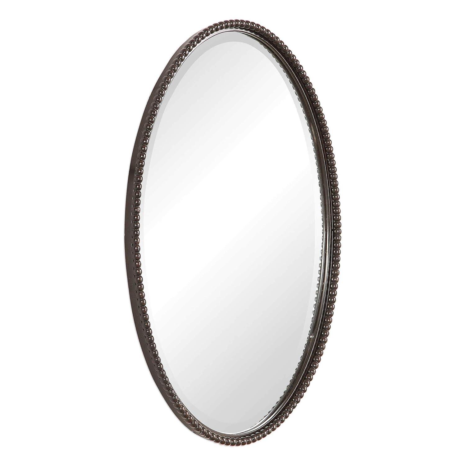 Uttermost Oval Vanity Decorative Wall Mirror Vintage Brown Beveled Oil Rubbed Bronze Beaded Frame 22" Wide for Bathroom Bedroom