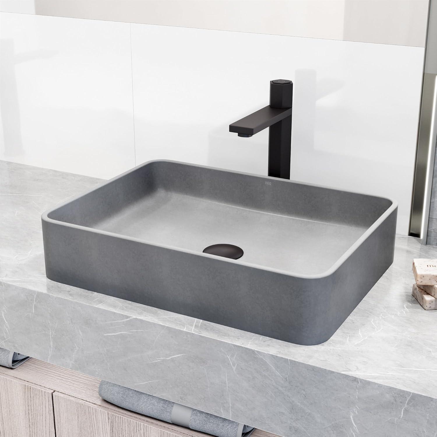 Tarragona Gothic 19" L x 14" W x 4" H Gray Concreto Stone Handmade Rectangular Vessel Bathroom Sink