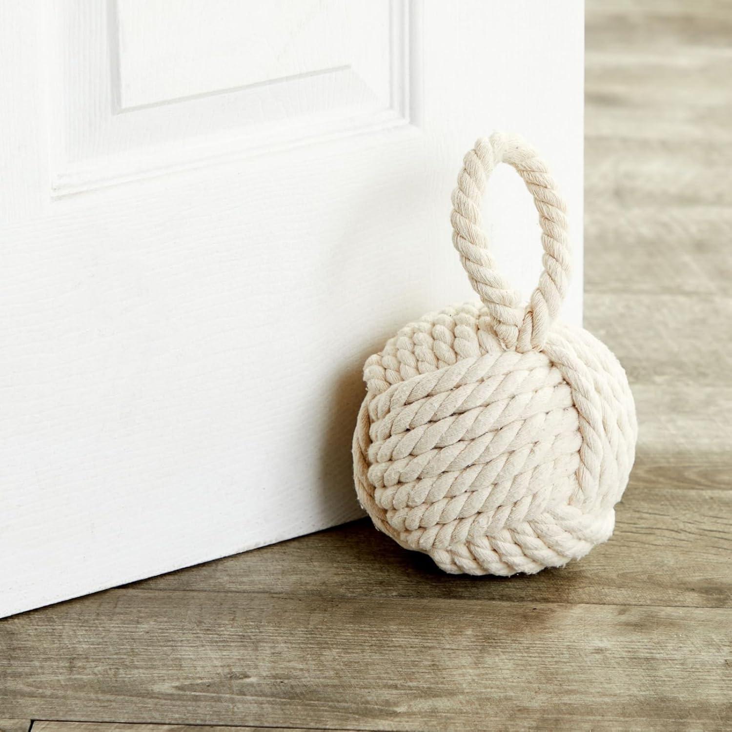 Okuna Outpost Decorative Weighted Door Stop with Handle, Nautical Knot Rope for Floor, 3.5 lbs, 6 x 12.5 In