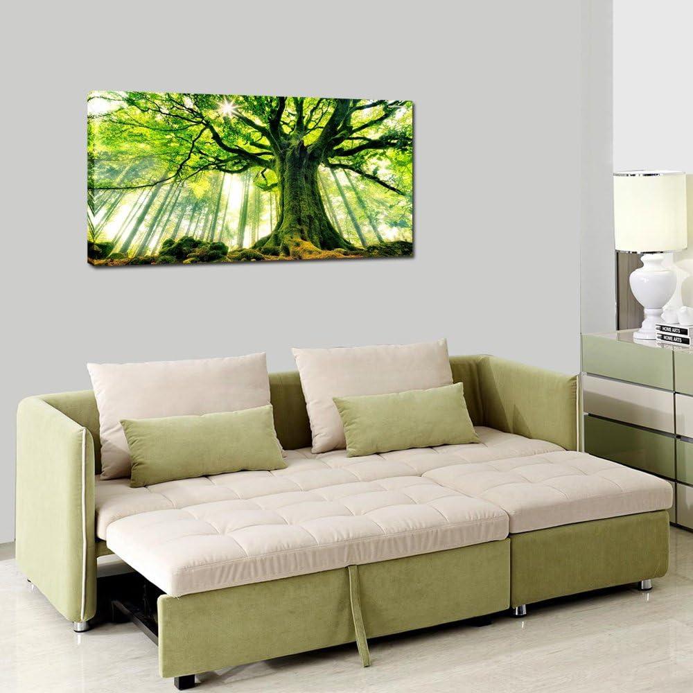 KREATIVE ARTS Canvas Large Art Print Spring Forest Nature Green Big Tree Wall Art Photo Printed on Canvas Framed Artwork for Office Wall Decoration Ready to Hang 20x40inch