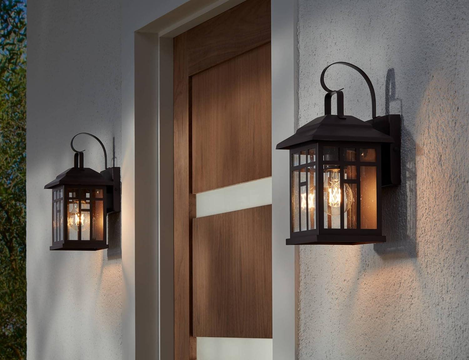 Bronze Carriage Style Outdoor Wall Lantern Set with Clear Glass