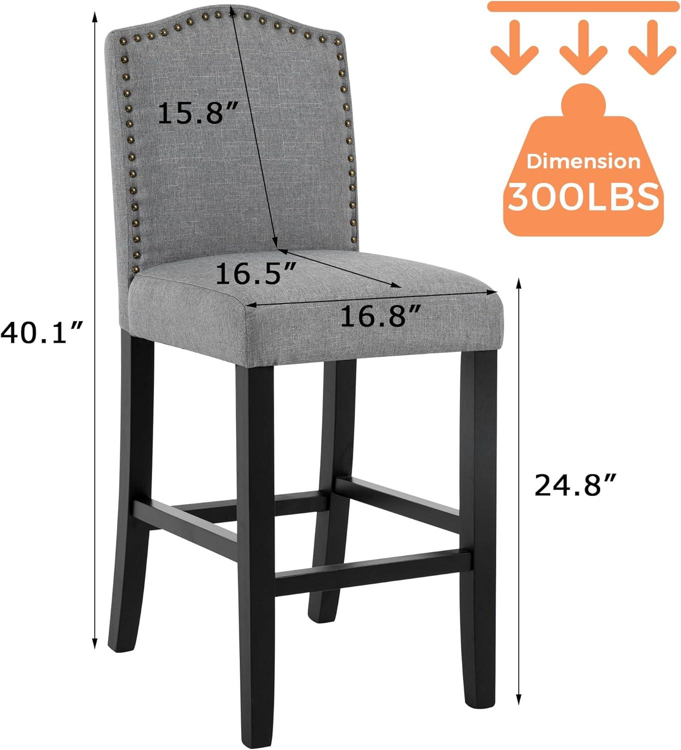 Set of 4 Gray Upholstered Counter Stools with Wood Legs