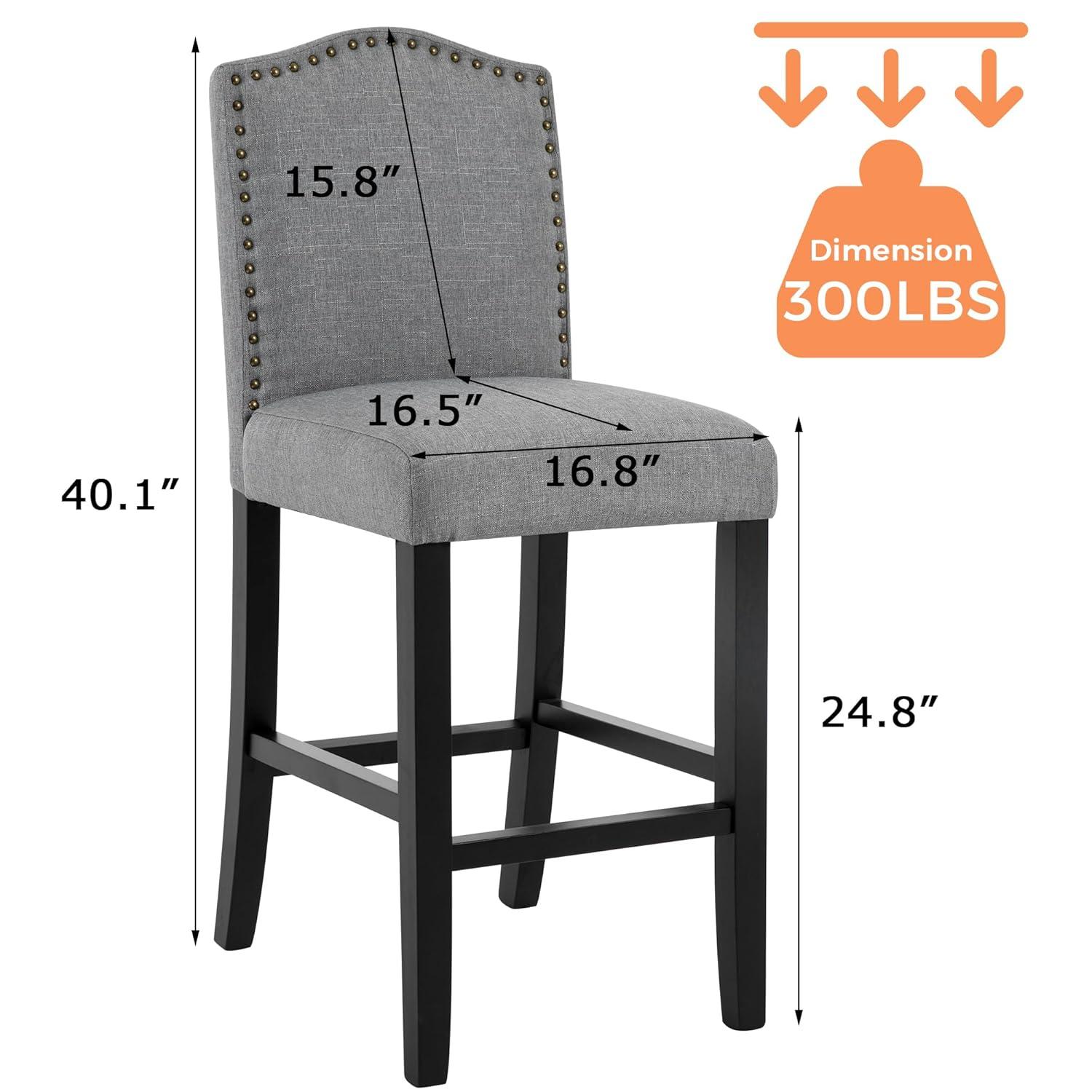 GOTMINSI Counter Height Bar Stool, Classic Upholstered 24 Inches Counter Height Stools Set of 4 barstools with Solid Wood Legs and Grey Fabric