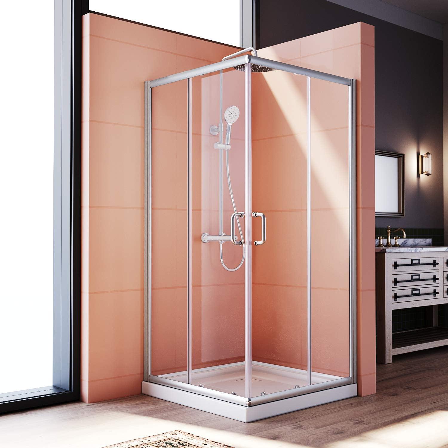 Elegant 34 x 34 x 72 inch Brushed Nickel Corner Shower Enclosure with Clear Glass