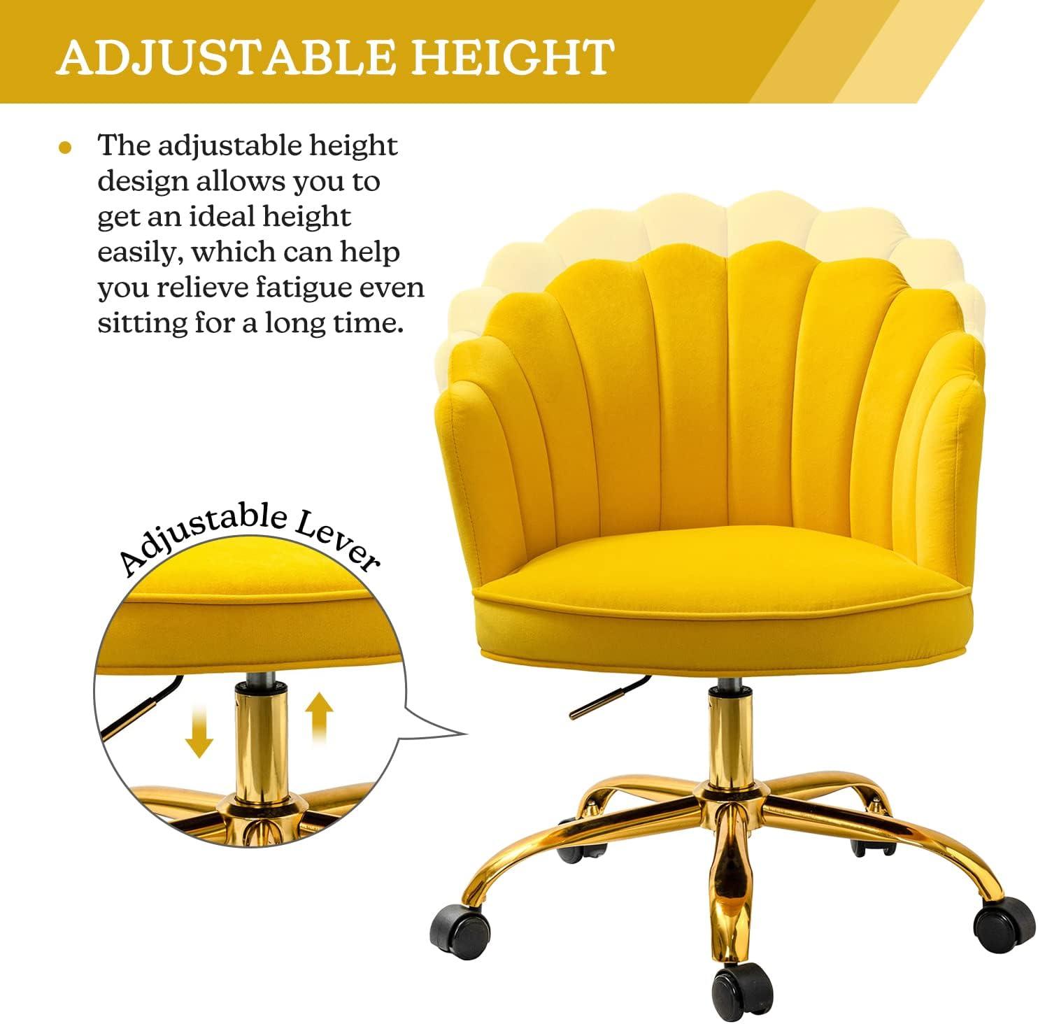 Yellow Velvet Swivel Task Chair with Gold Metal Base
