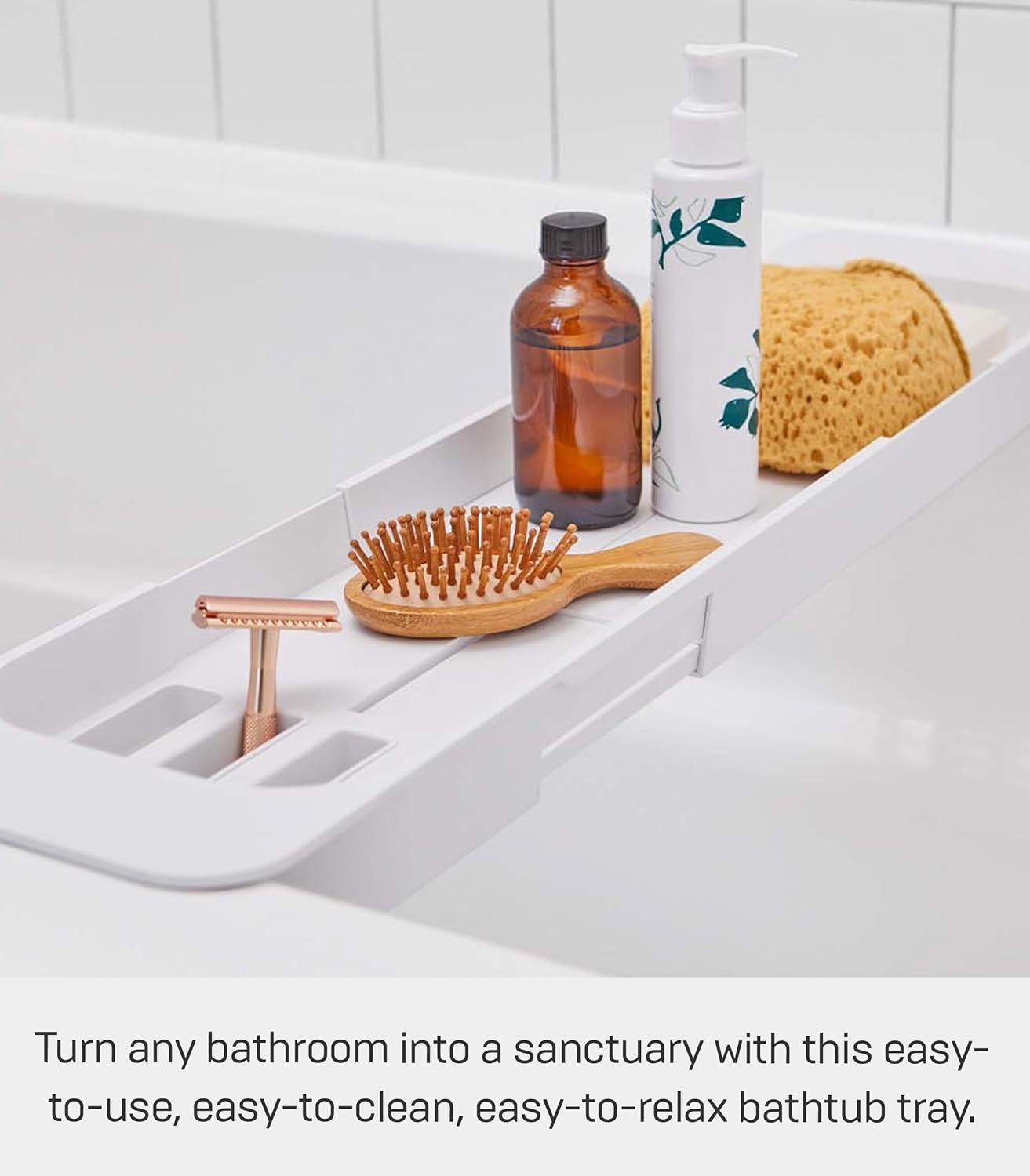 Yamazaki Home Tower Yamazaki Home Expandable Bathtub Caddy - Bathroom Tray Table Holder, 1.77" Height