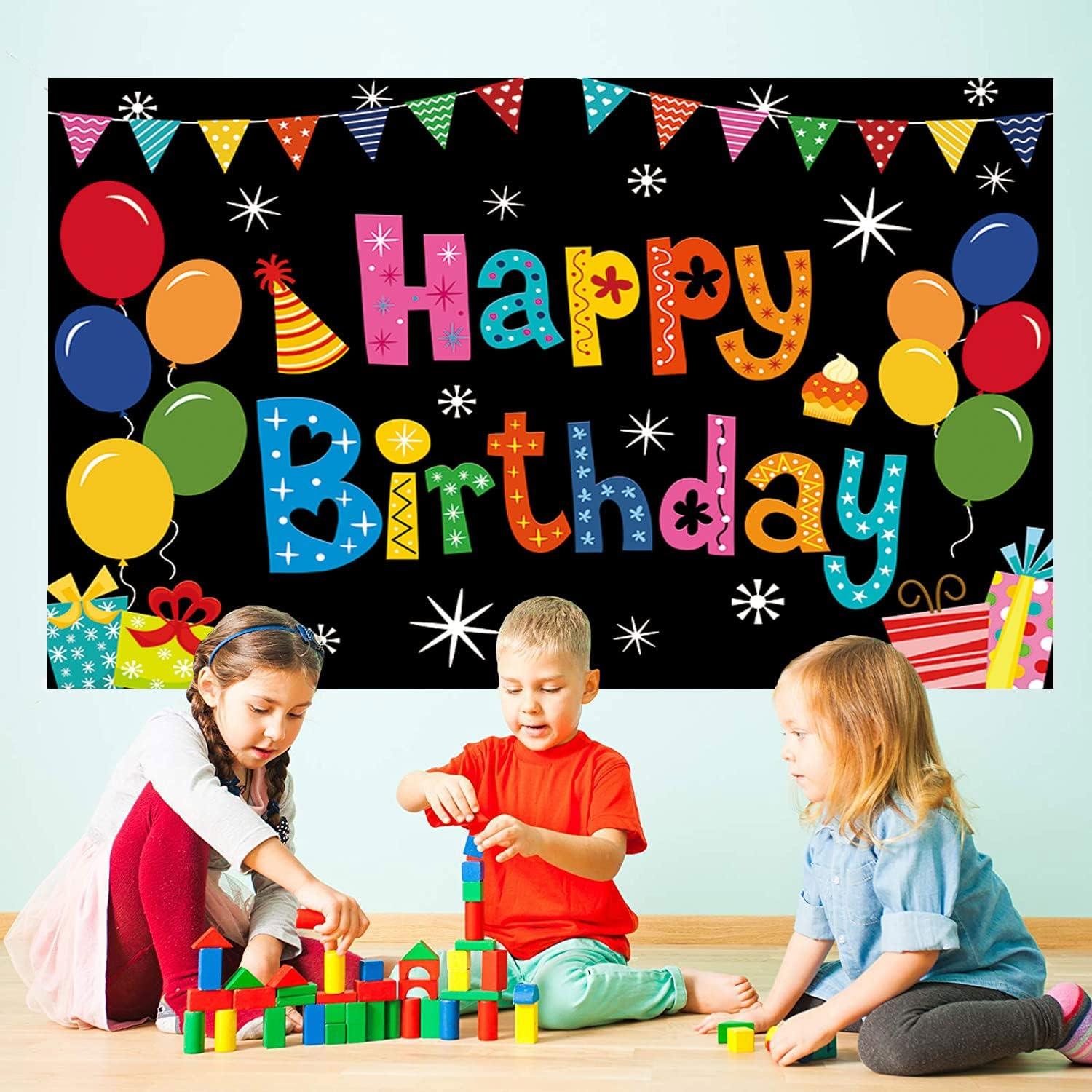Happy Birthday Backdrop Banner Colorful Party Decor Large Yard Sign Background for Boys Girls Baby Shower Decorations Indoor Outdoor Photo Props Supplies 5x3ft