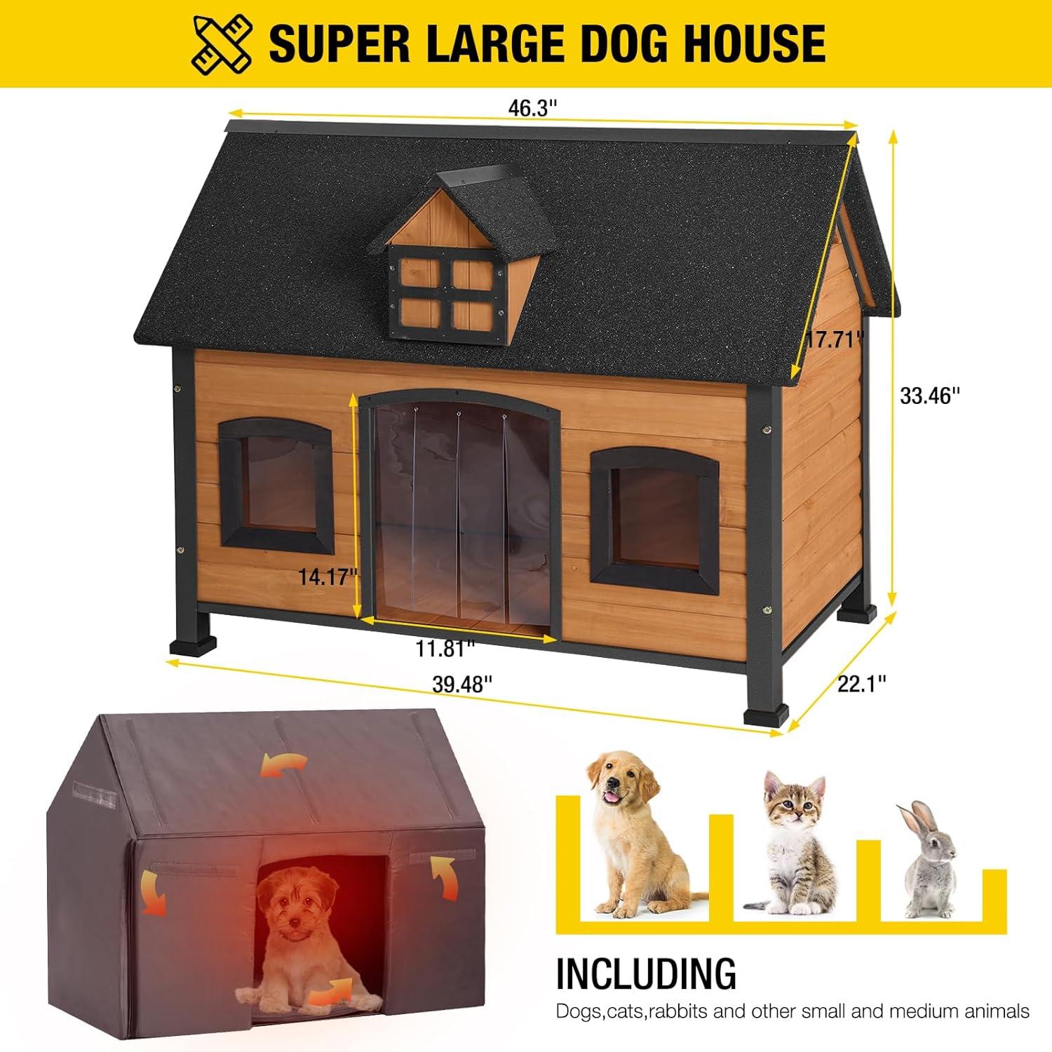 Large Insulated Wooden Dog House with Metal Frame