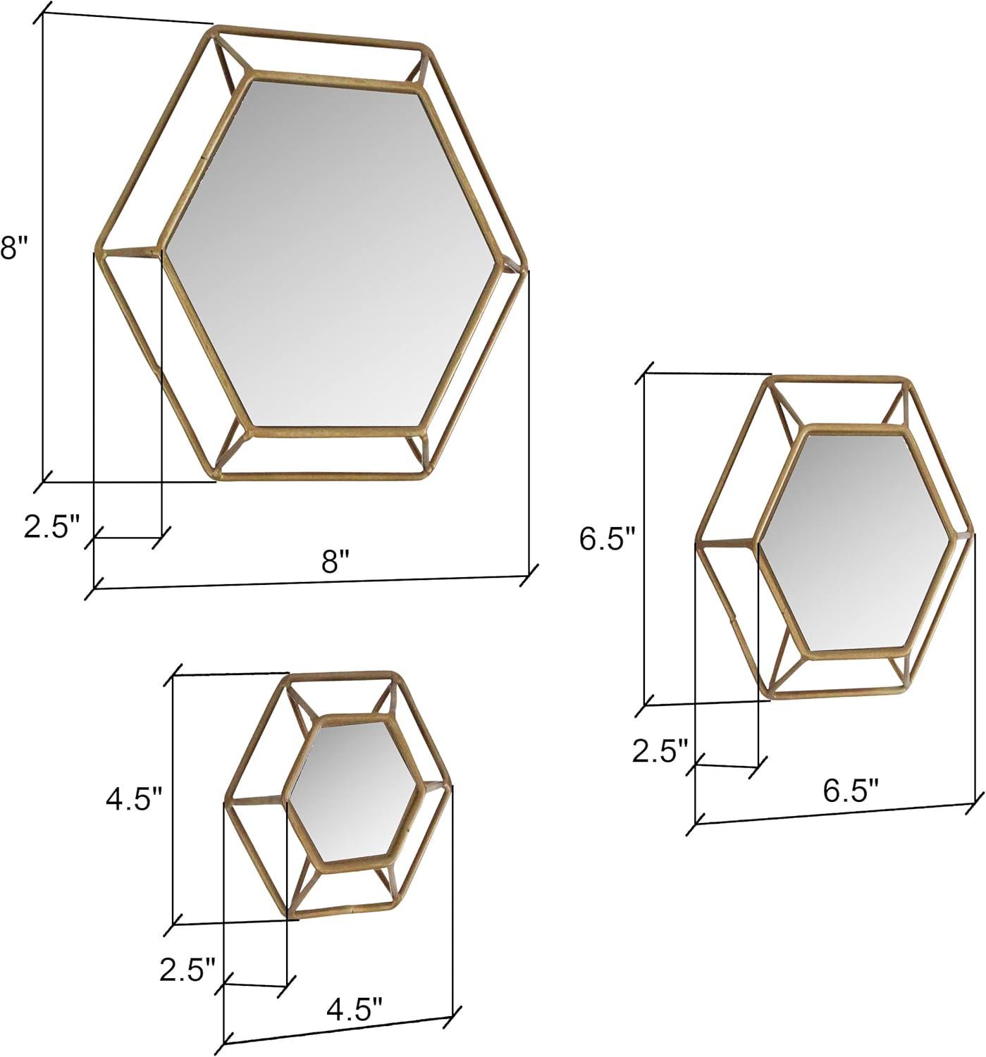 Shanton Hexagonal Wall Mirrors Brass(Set of 3) by Aspire