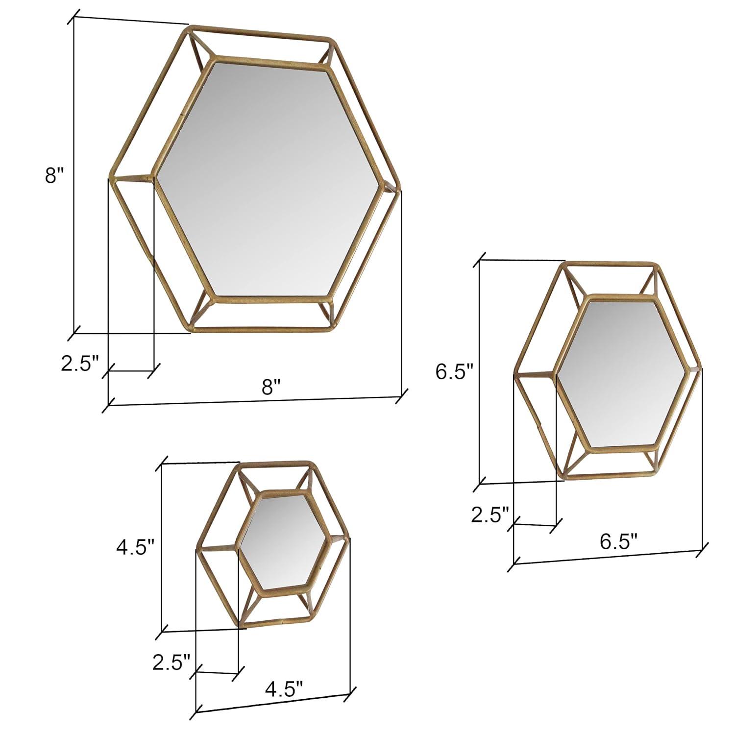 Shanton Hexagonal Wall Mirrors Brass(Set of 3) by Aspire