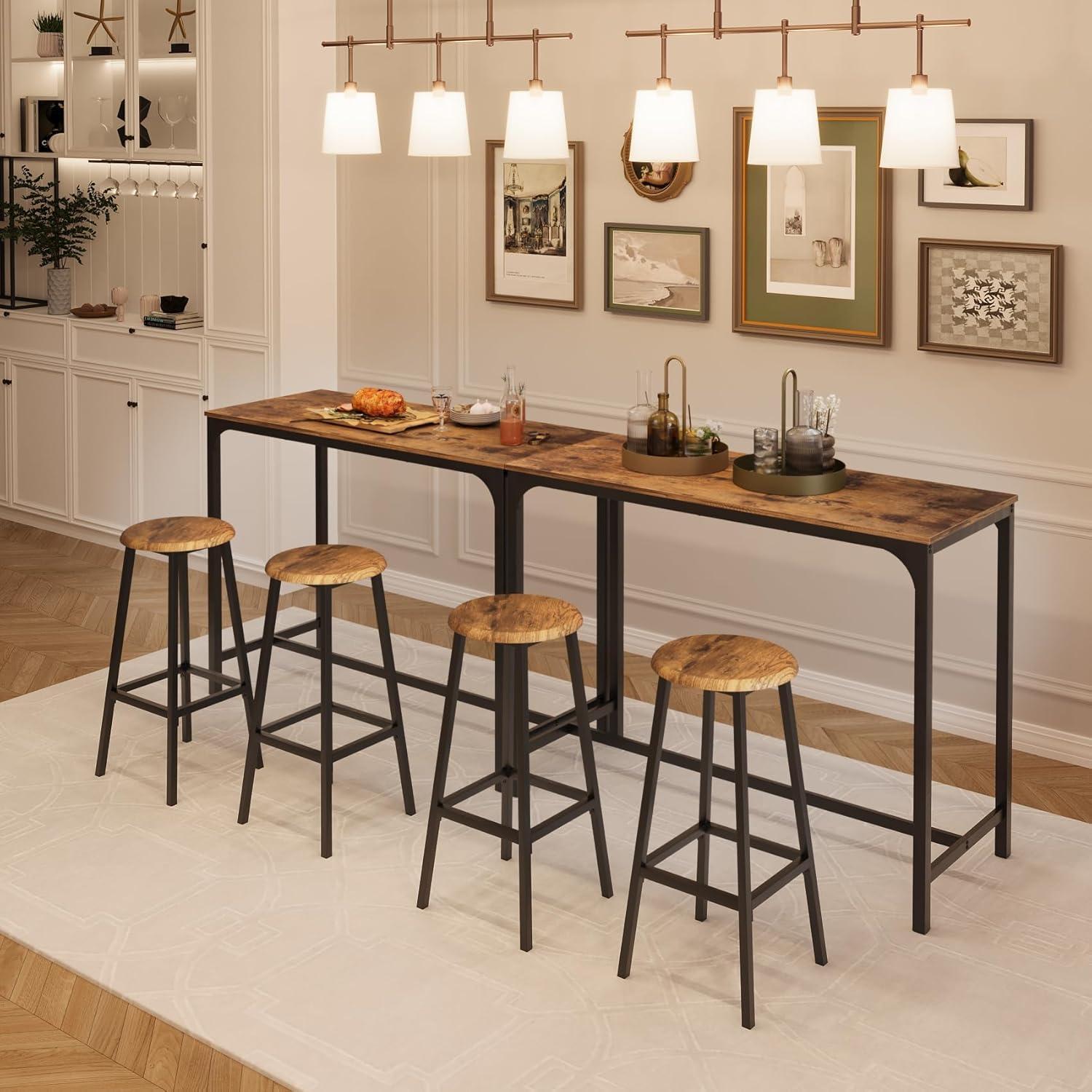 PAPROOS Bar Table Set for 2, 3 Pcs Pub Bistro Table and PU Upholstered Stools with Backrest, Industrial Counter Height Dining Table and Chairs for Kitchen Breakfast Nook Balcony, Rustic Brown