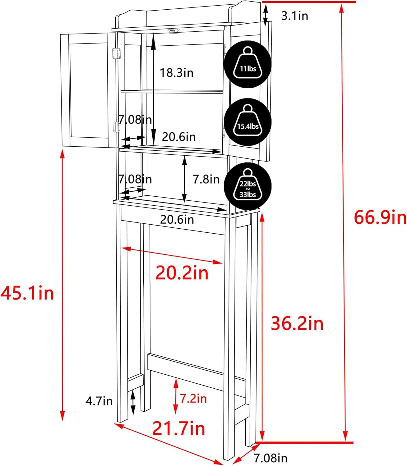 VEIKOUS Over The Toilet Storage Cabinet, Bathroom Space Saver w/Adjustable Shelf & Rack, White