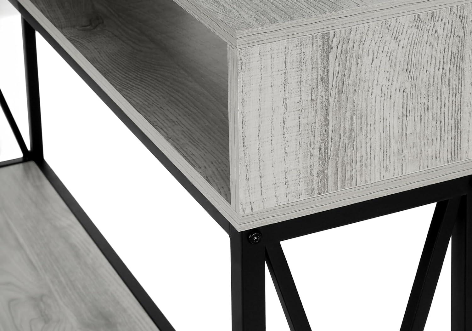 Monarch Specialties Accent Table Console Entryway Narrow Sofa Living Room Bedroom Grey Laminate Black Metal Contemporary Modern