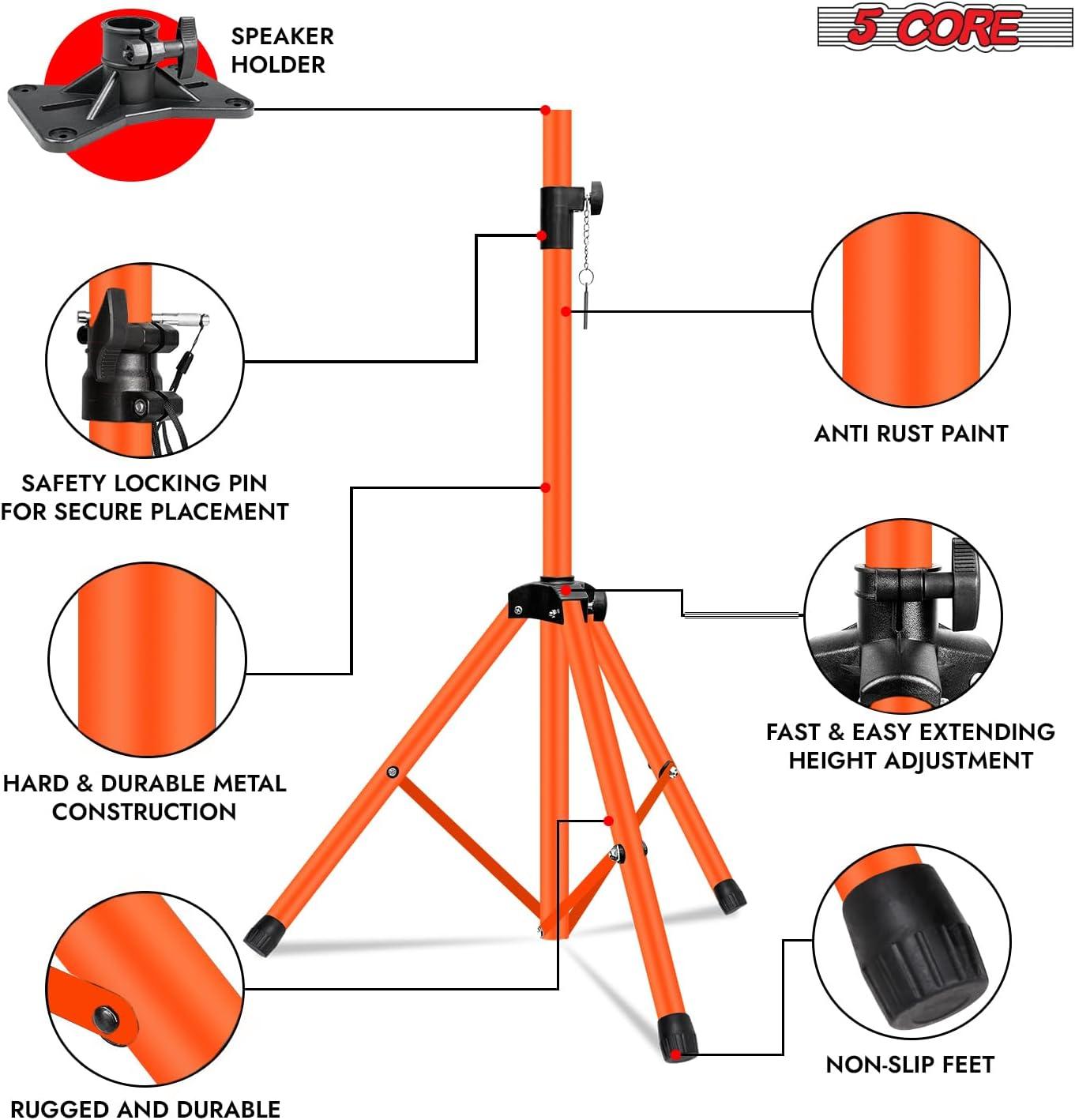 Inbox Zero 5 Core Speaker Stand Tripod Heavy Duty Adjustable Up to 72 Inch DJ Studio Monitor Stands Pole Mount