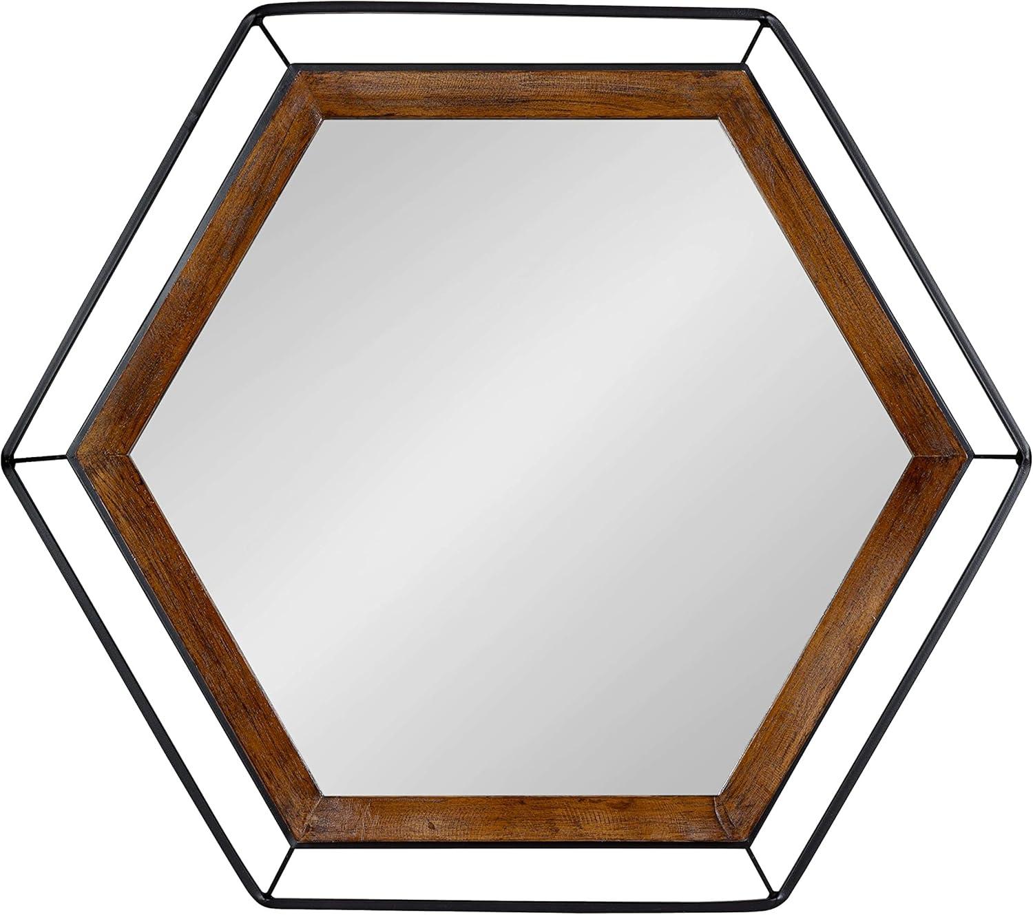 Kate & Laurel All Things Decor 28"x28" Wesman Framed Wall Mirror Walnut Brown : Modern Hexagon Shape, No Assembly Required