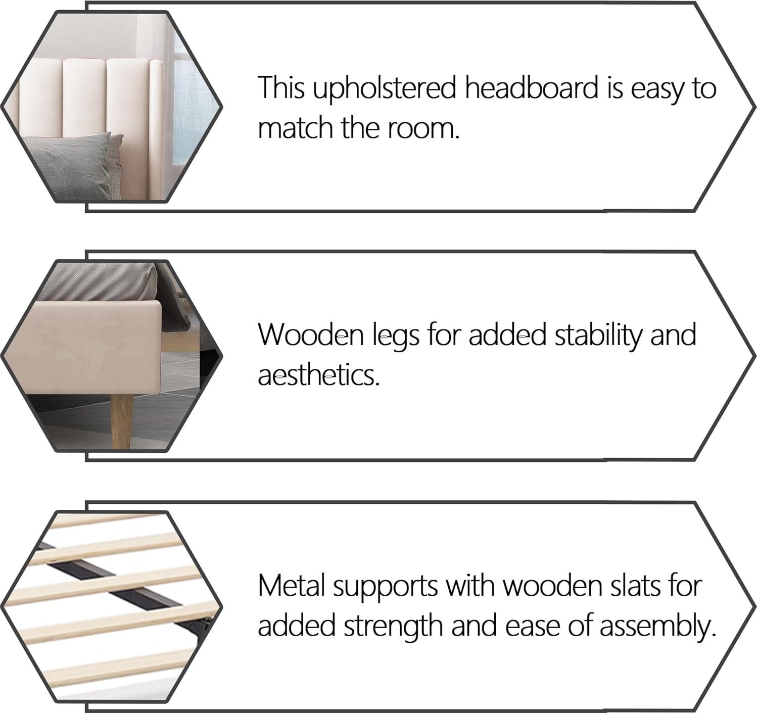 alazyhome Upholstered Platform Twin Size Bed Frame with Headboard Wooden Slats Support No Noise Easy Assembly Black Linen