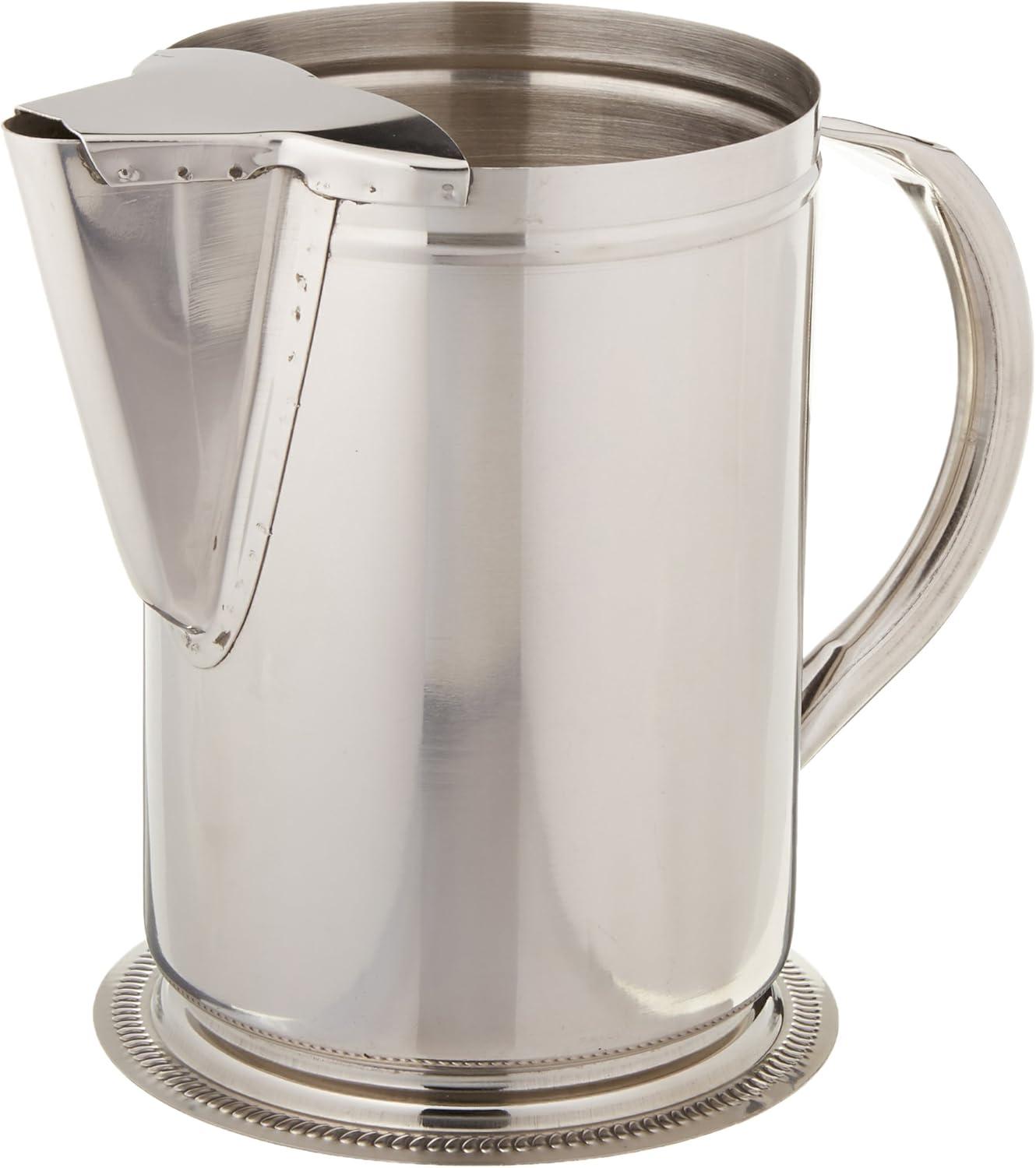 Winco Water Pitcher with Ice Guard, Stainless Steel, 64 oz