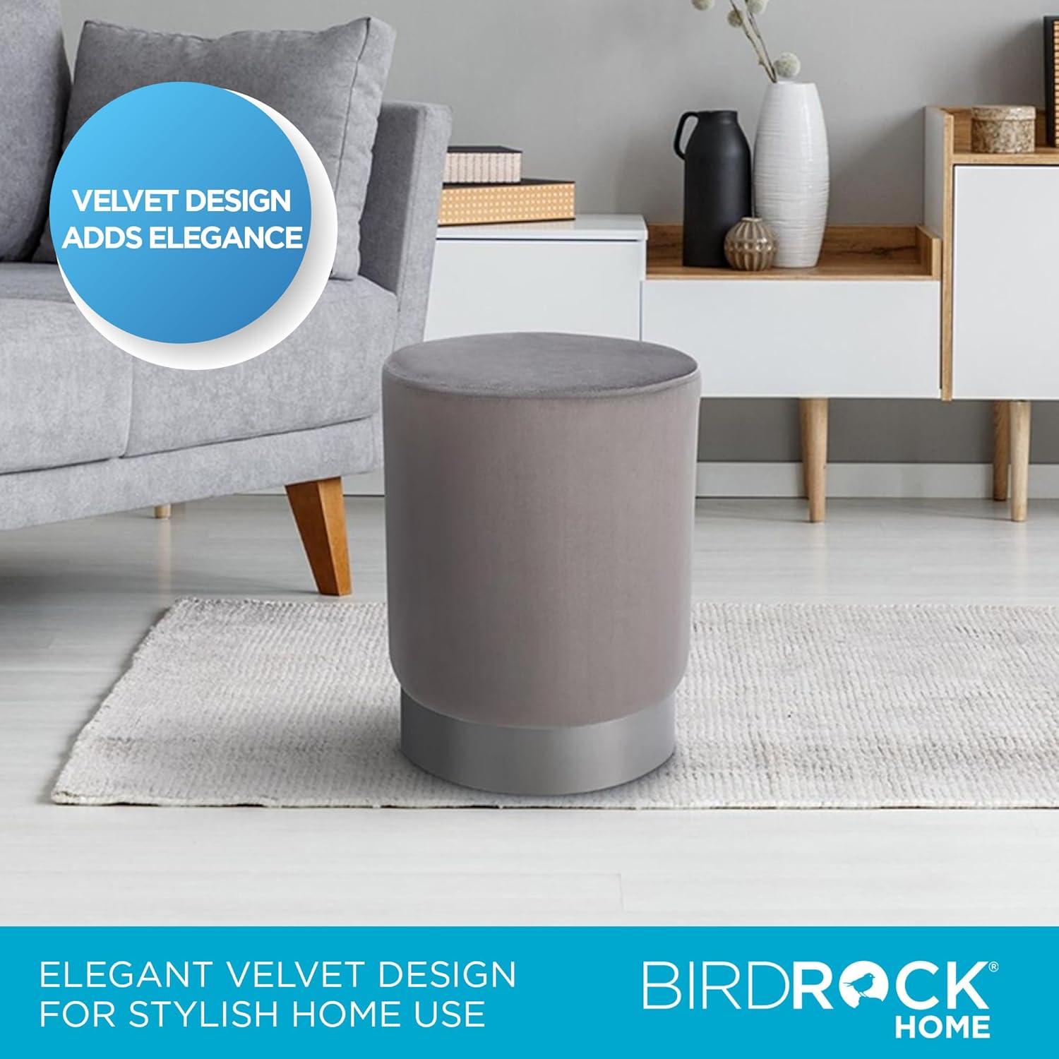 BirdRock Home Round Velvet Ottoman Foot Stool - Grey