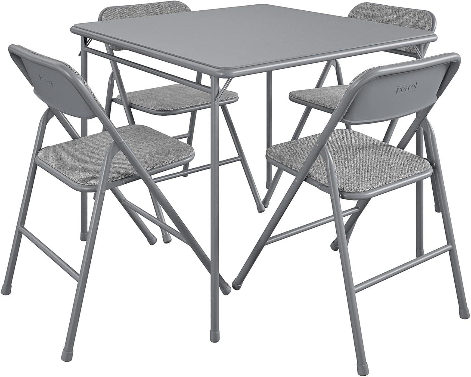 Gray 5-Piece Folding Dining Set with Fabric Chairs