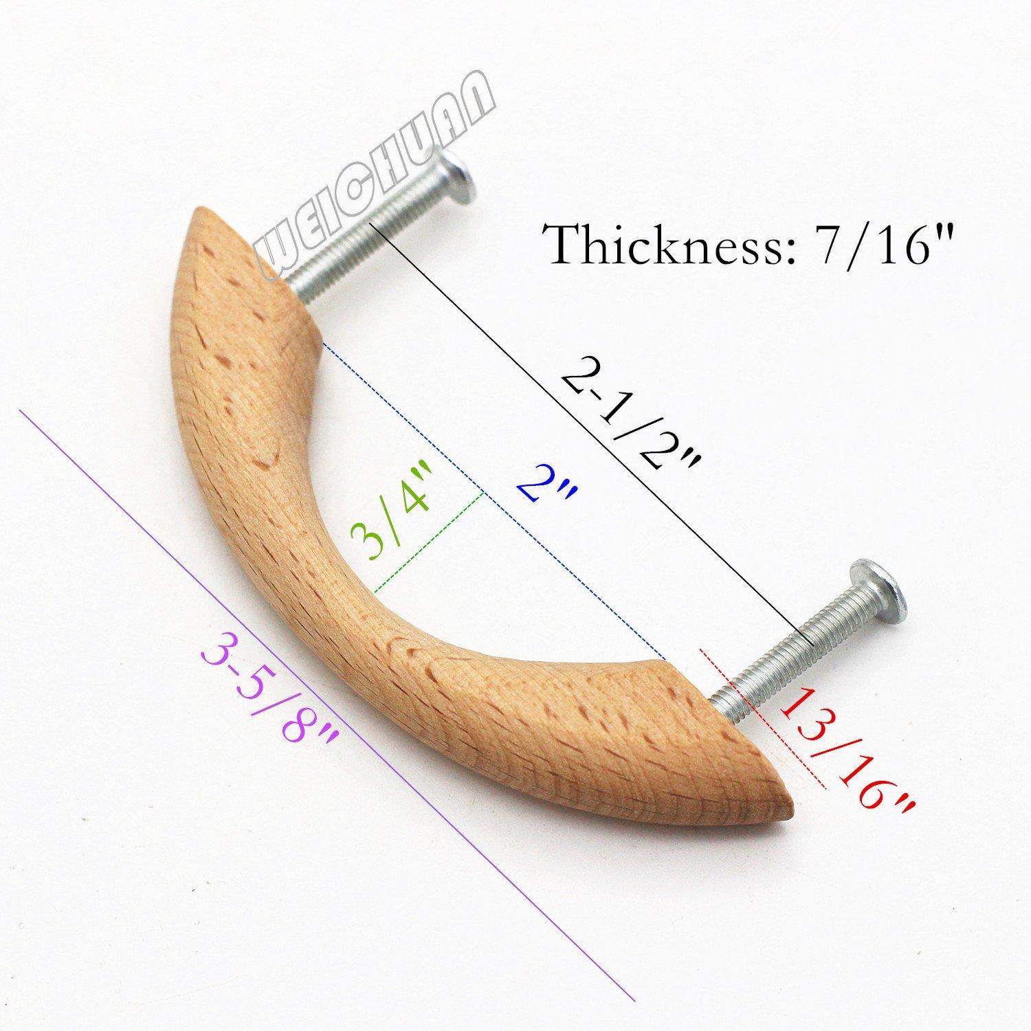 WEICHUAN 10PCS Unfinished Wood Pulls Handles - Kitchen Cabinets Furniture Dresser Wardrobe Cupboard Drawer Pulls Handles, 2.5" Hole Centers