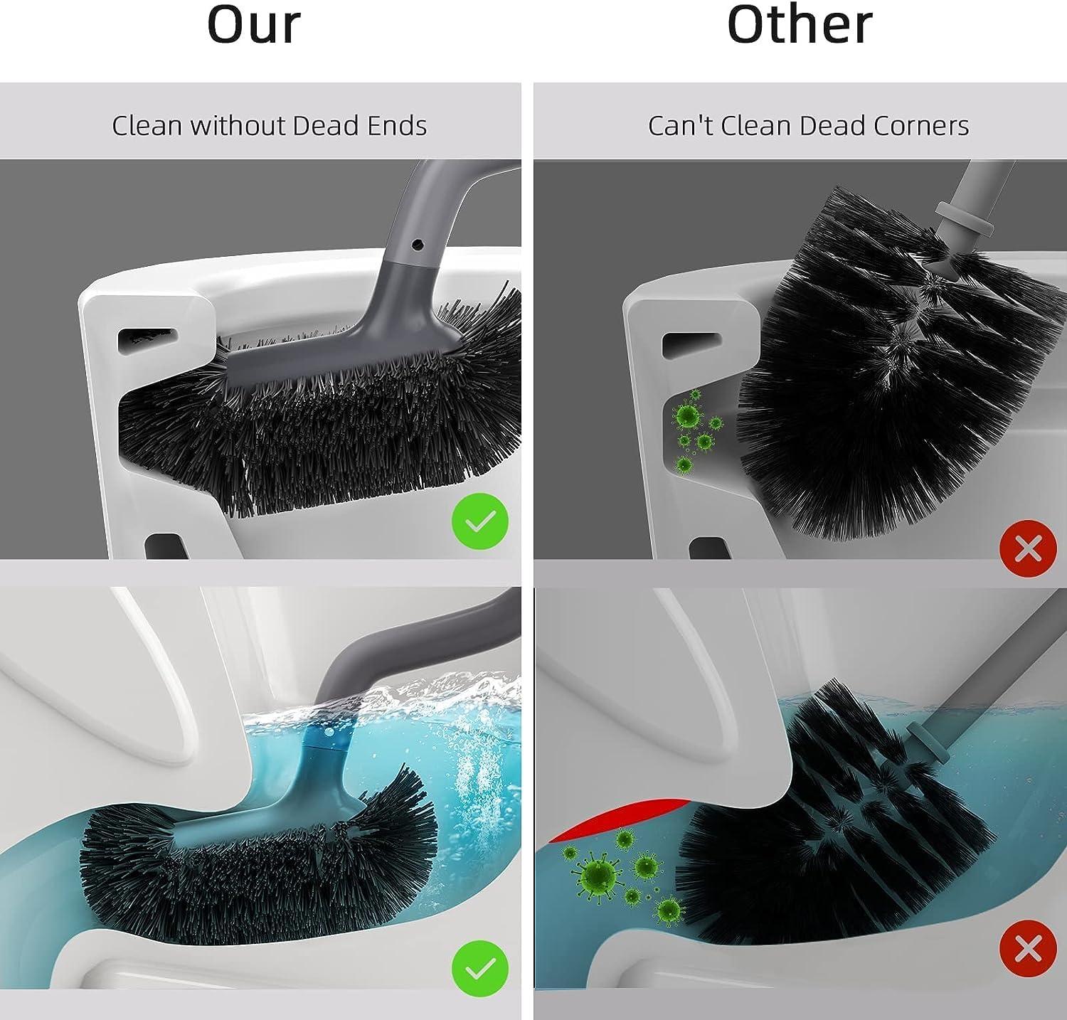 Toilet Bowl Brush Holder Set: Bathroom Deep Cleaning Toilet Cleaner Scrubber Under Rim with Curved Bristle for Dead Corner Clean - Hidden Rv Toilet Decorative Accessories with Caddy- Gray