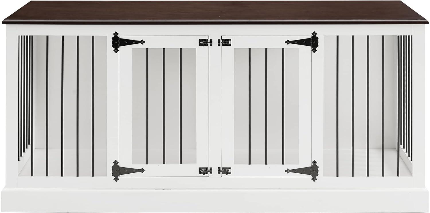 Crosley Winslow Credenza Pet Crate-Color:White/Dark Brown,Size:Medium