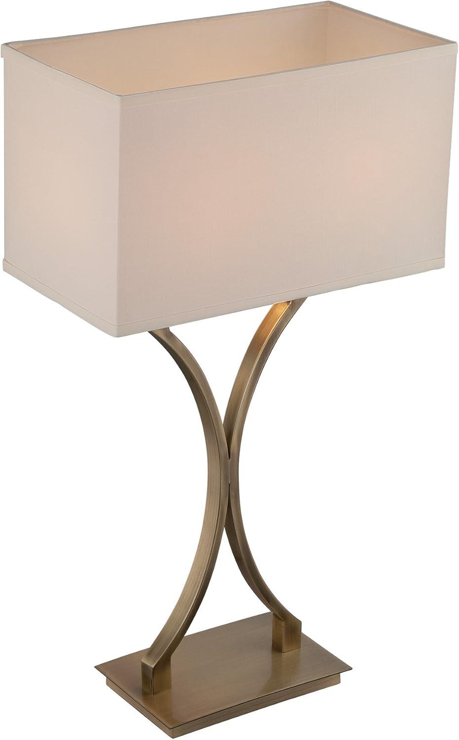 Lite Source Cruzito 2-Light Table Lamp, Antique Brass Finish with Off-White Fabric Shade