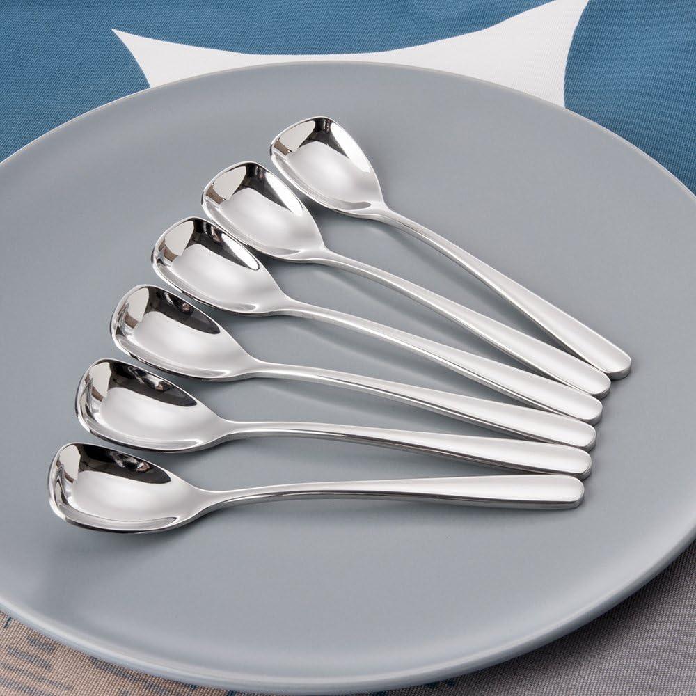 Set of 6 Silver Stainless Steel Dessert Spoons