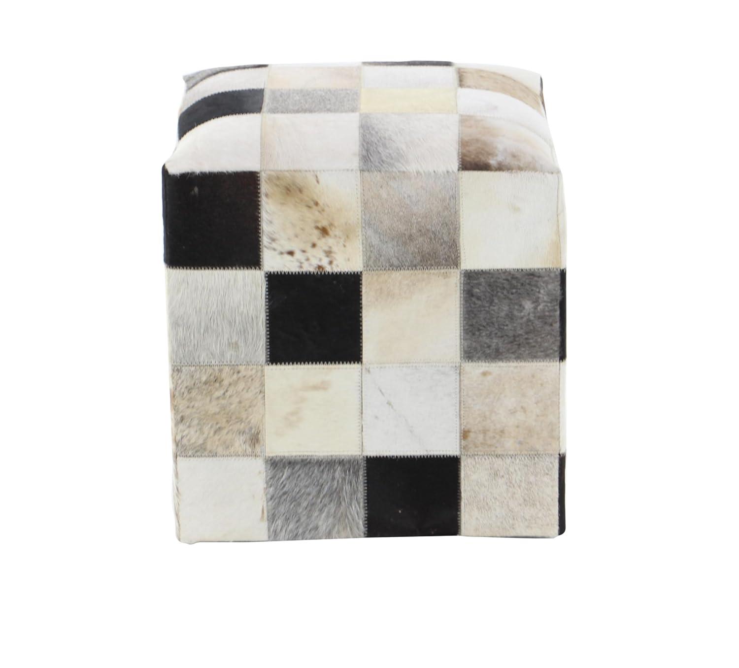 DecMode Leather Handmade Stool with Patchwork Pattern, Multi Colored