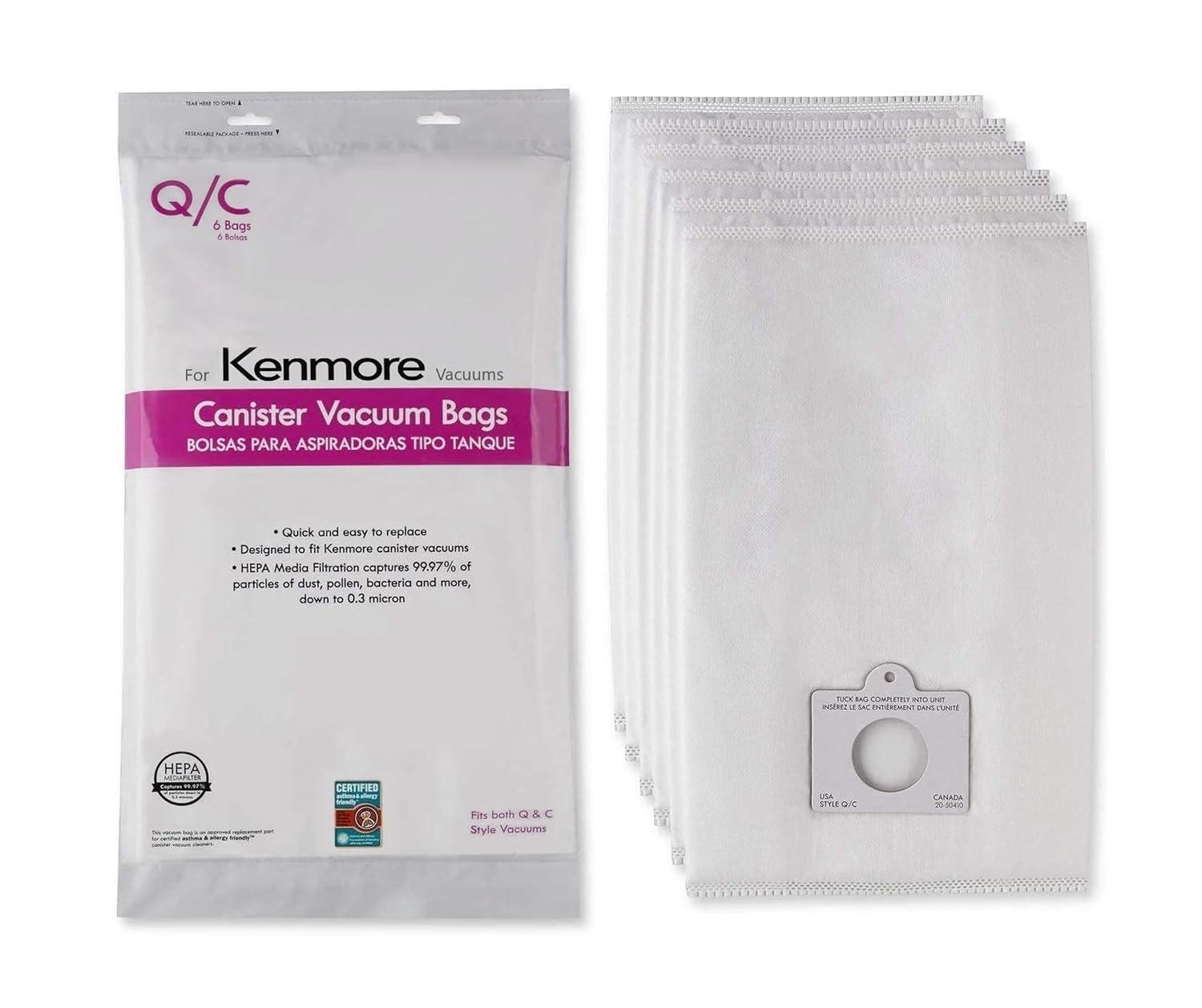 6 Pack Type Q HEPA Canister Vacuum Bags for Kenmore, 53292 Replacement Canister Vacuum Cleaner Bags for Kenmore 81214, 81414, 81614, 81615, 81714, 21814, BC7005, BC3005,BC2005