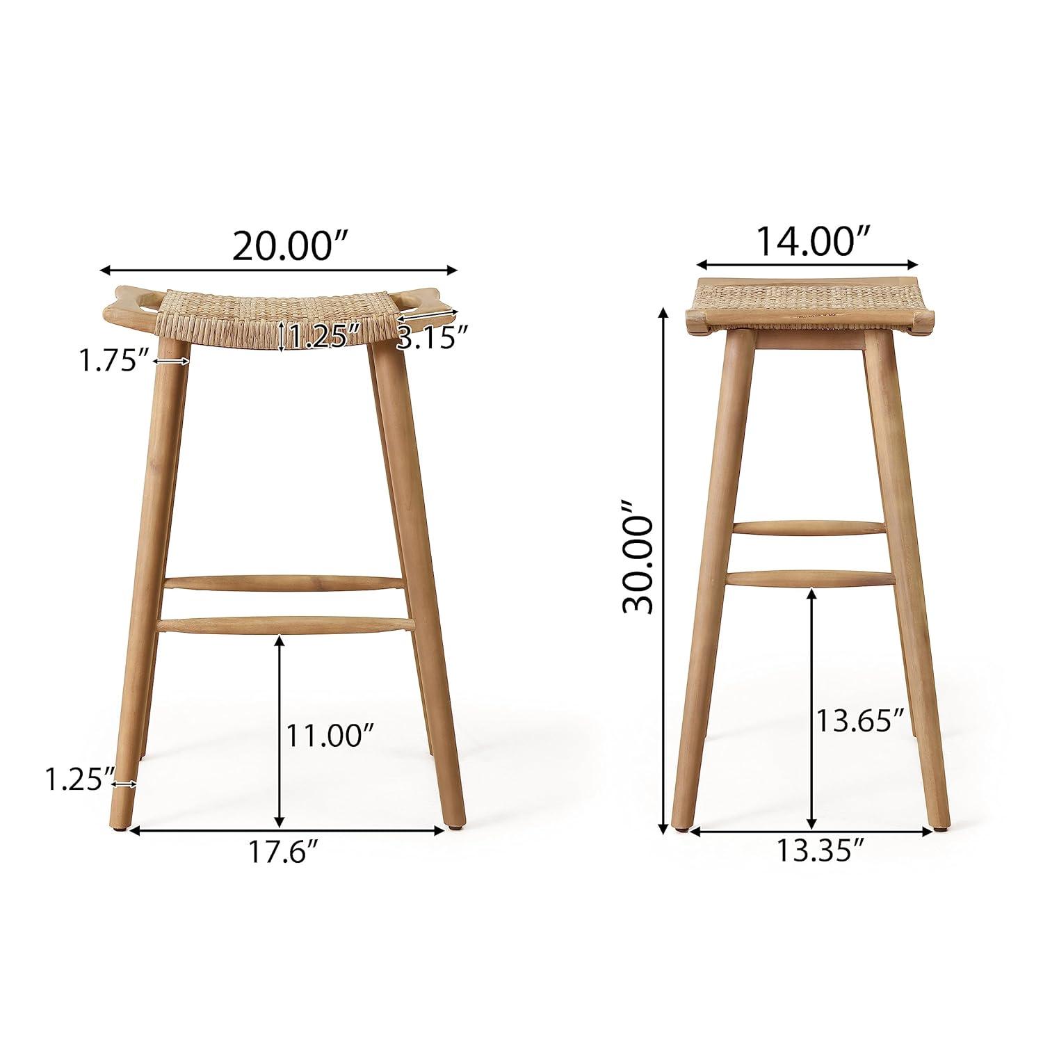 Pulaski 4pk Outdoor Acacia Wood Bar Stools with Wicker - Light Brown - Christopher Knight Home
