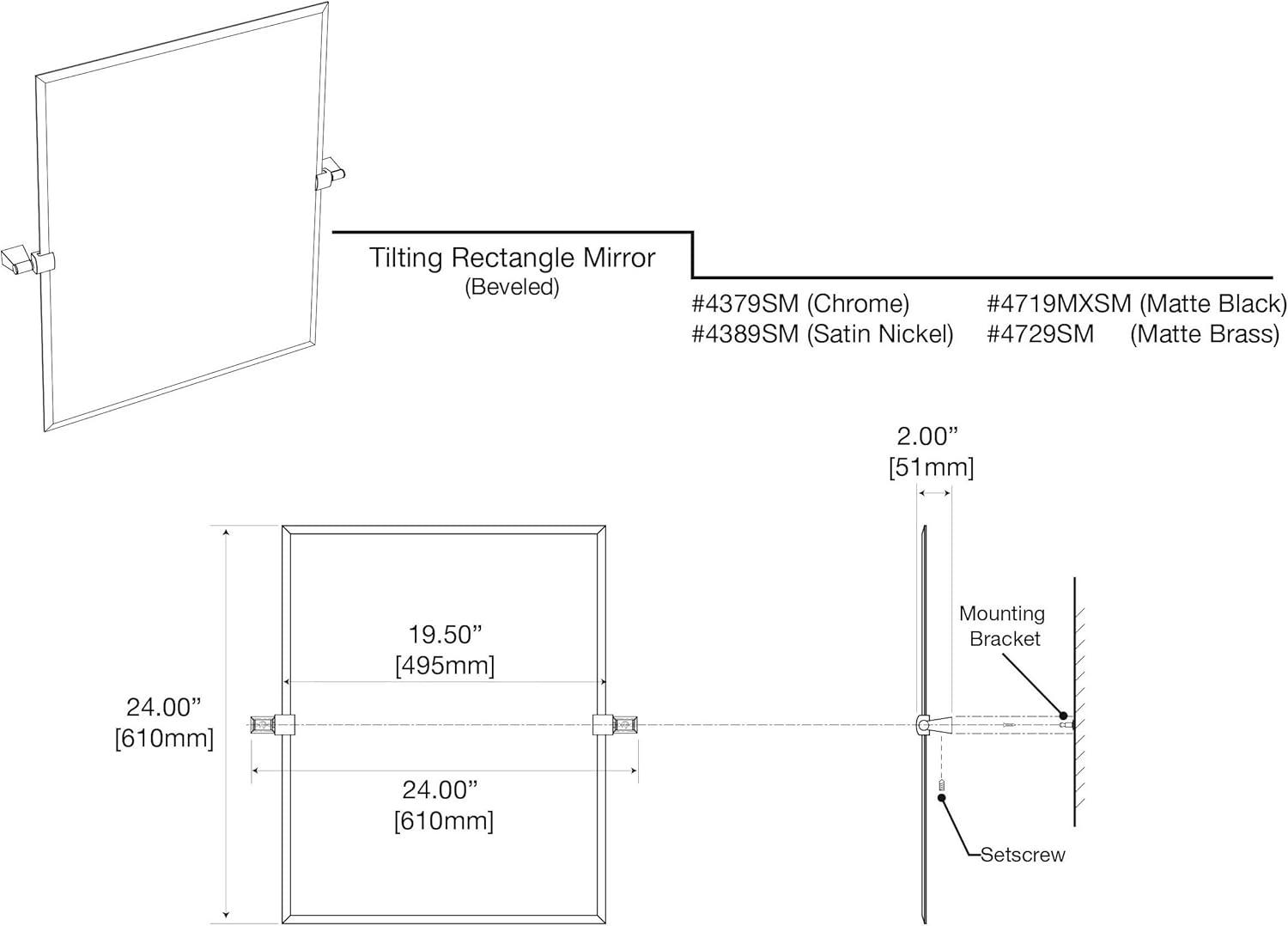 Bleu Frameless Rectangle Wall Mirror | Pivoting Bathroom Vanity Mirror