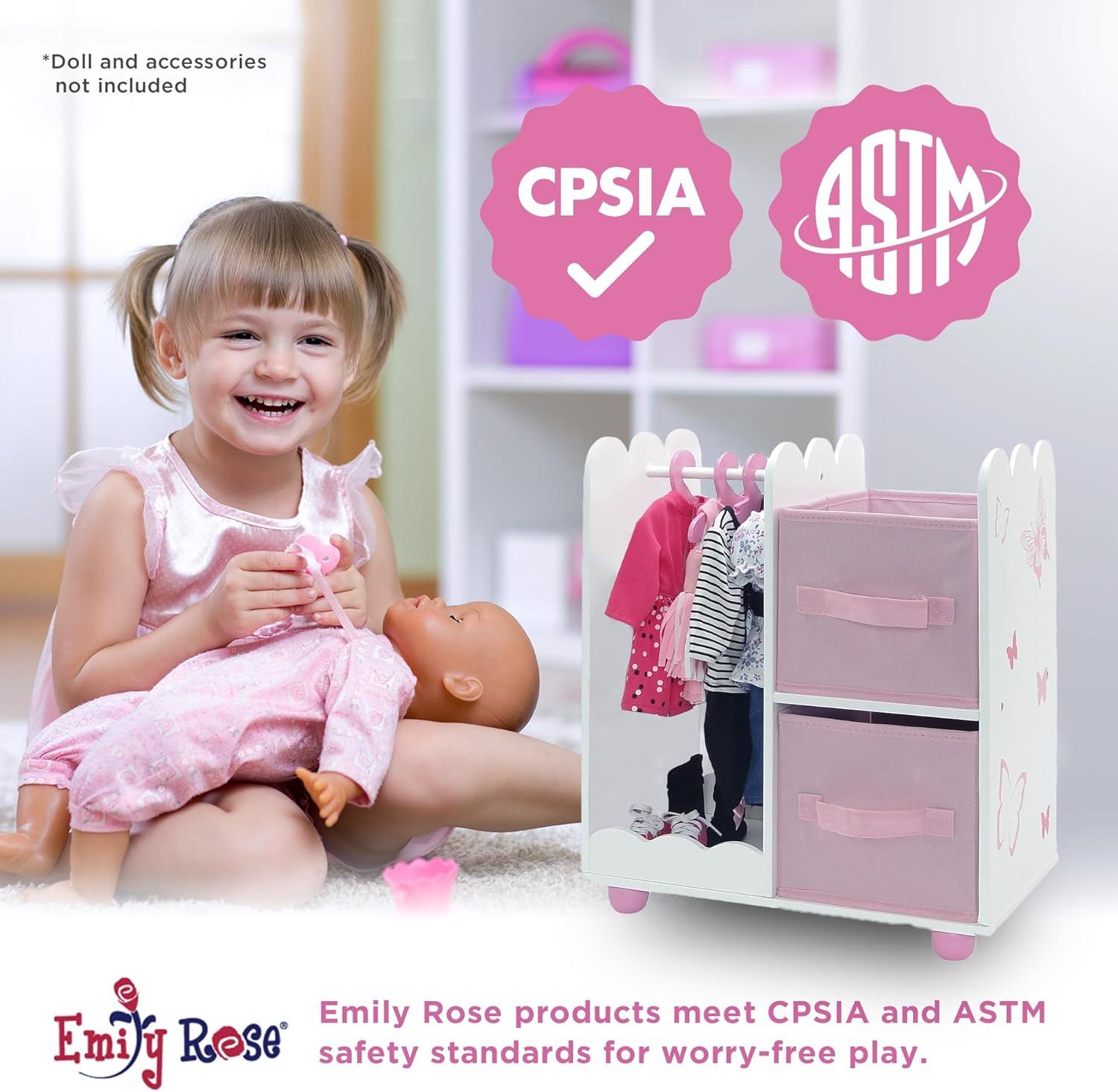 Emily Rose 18 inch Doll Clothes Storage Closet Open Wardrobe 18" Doll Furniture - Butterfly | Includes 5 Doll Clothes Hangers | Perfect for Storage of 18" Doll Clothes or Small Pet Clothes