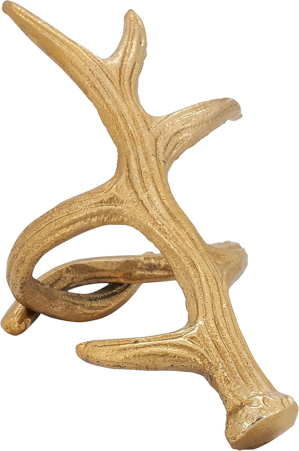 Saro Lifestyle Napkin Rings With Antler Shapes (Set of 4), Gold, 5.5" x 3.5"