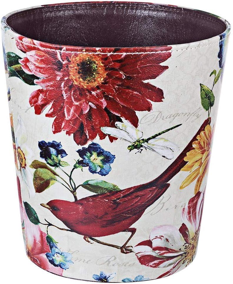 Retro Floral Pattern Waterproof Cylindrical Trash Can