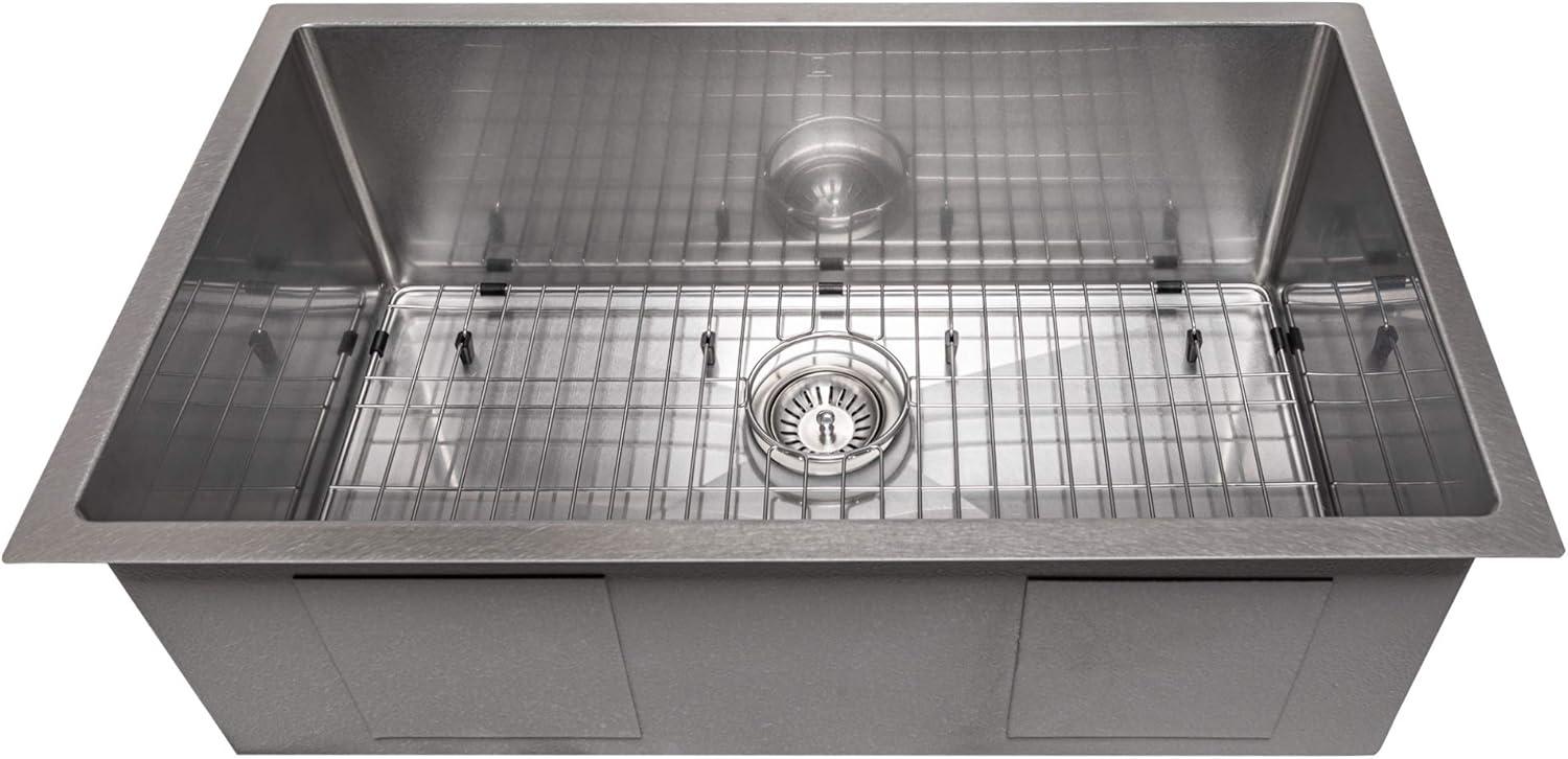 ZLINE 30 in. Meribel Undermount Single Bowl Satin Stainless Steel Kitchen Sink with Bottom Grid (SRS-30S)