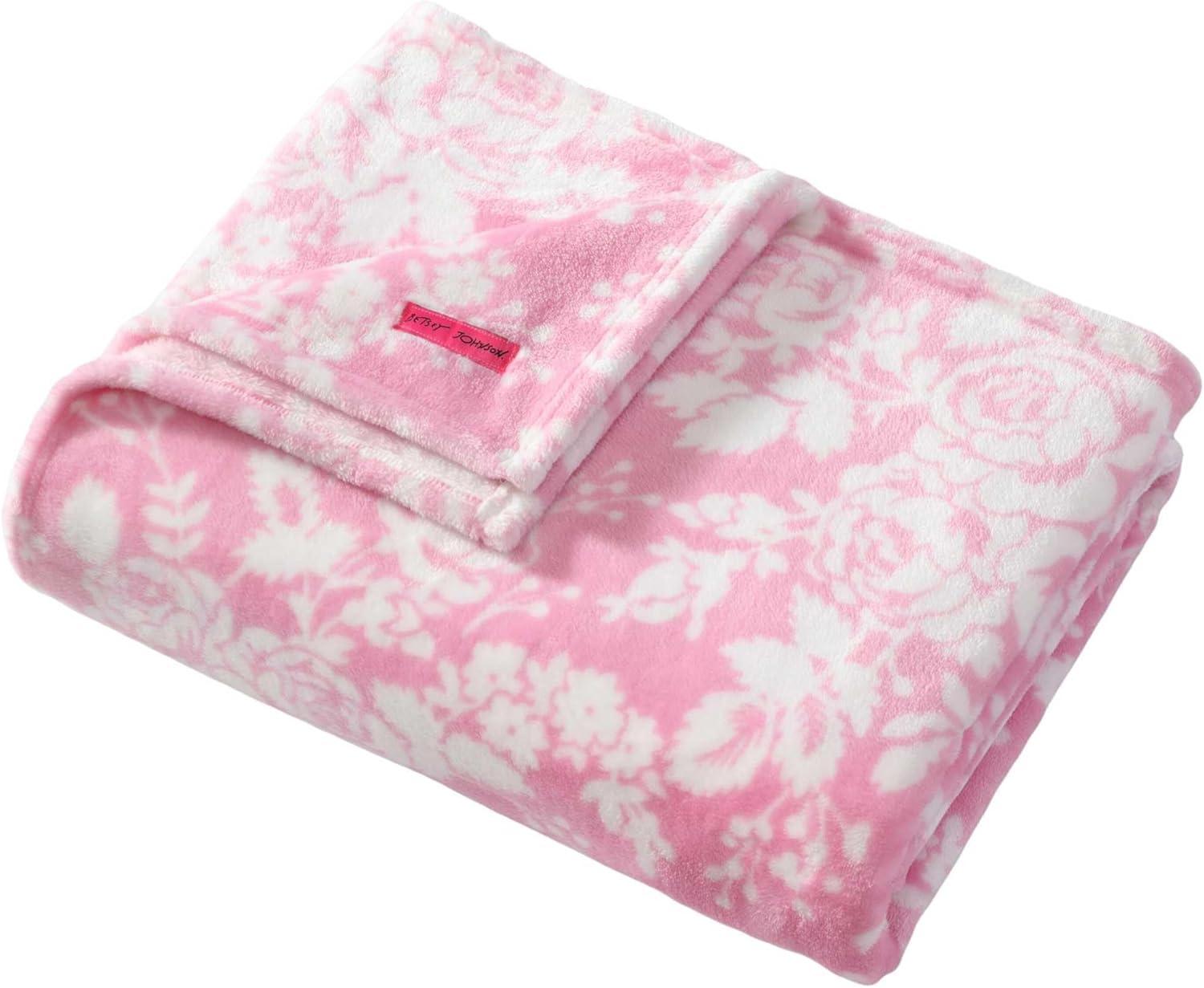 Betsey Johnson - Throw, Ultra-Soft Plush Blanket, Ideal for Couch, Bed, or Lounges (Cottage Floral Pink, 50" x 70")