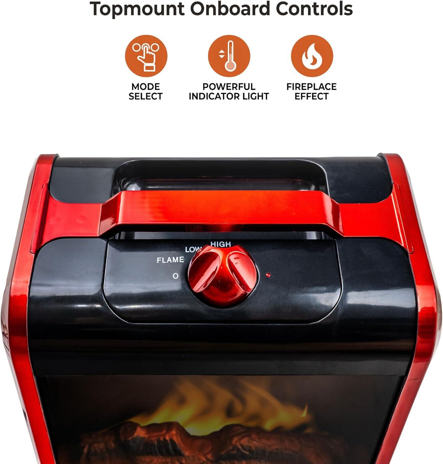 Compact Red Electric Mini Fireplace Heater with 3D Flame