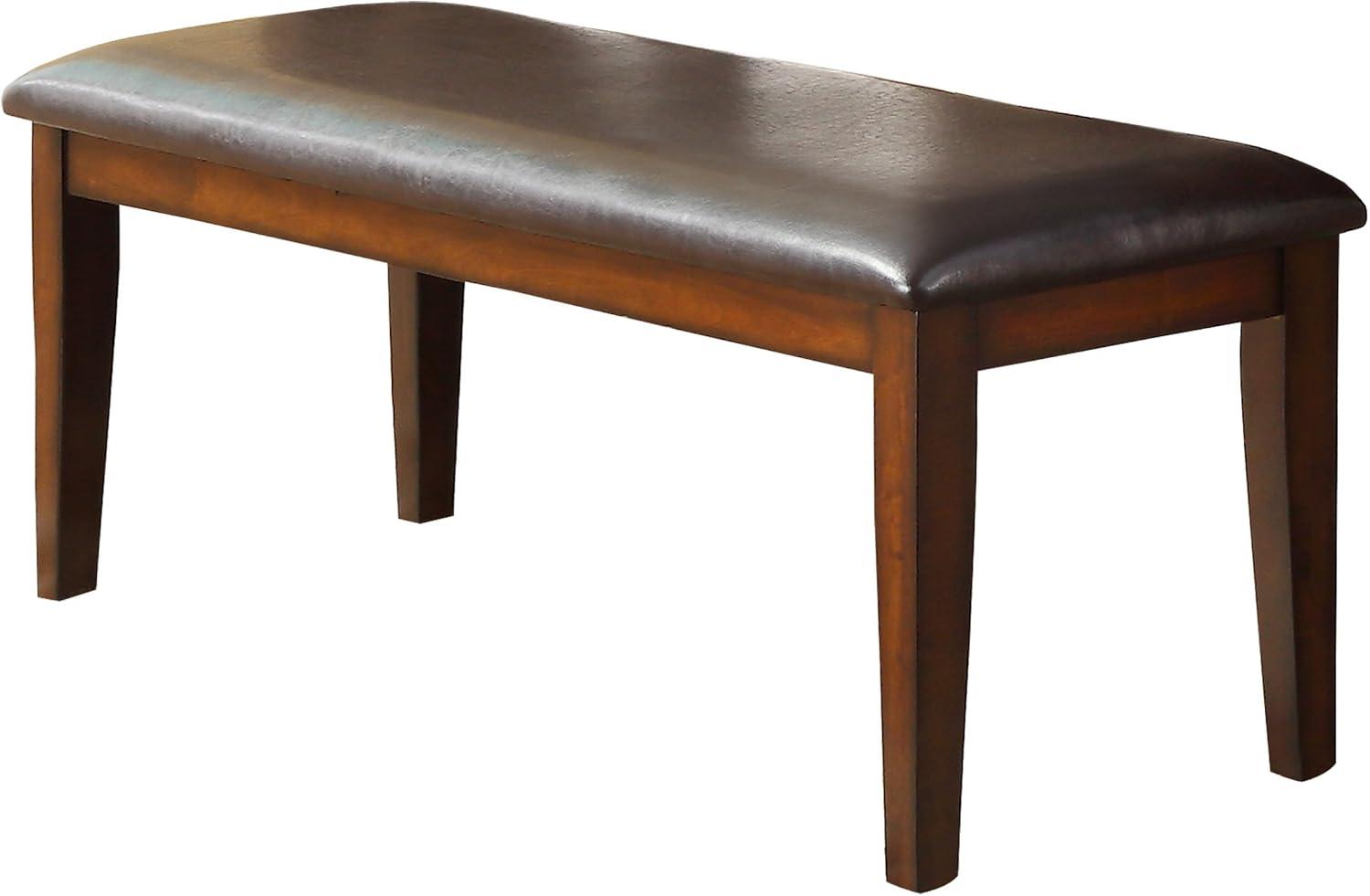 Mantello 48" Cherry Finish Mango Veneer Bench with Dark Brown Faux Leather