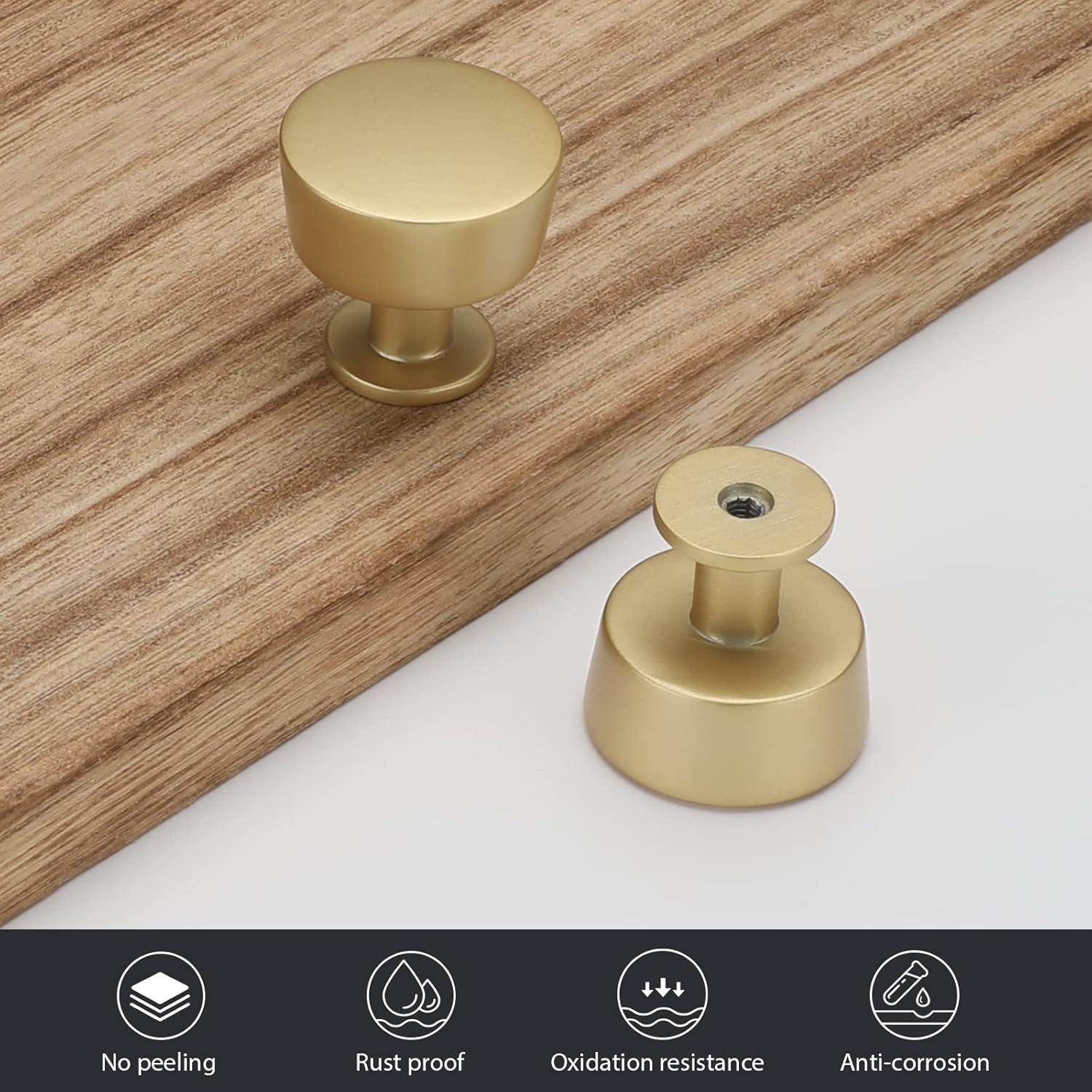 Brushed Brass Round Knurled Cabinet Knob Set