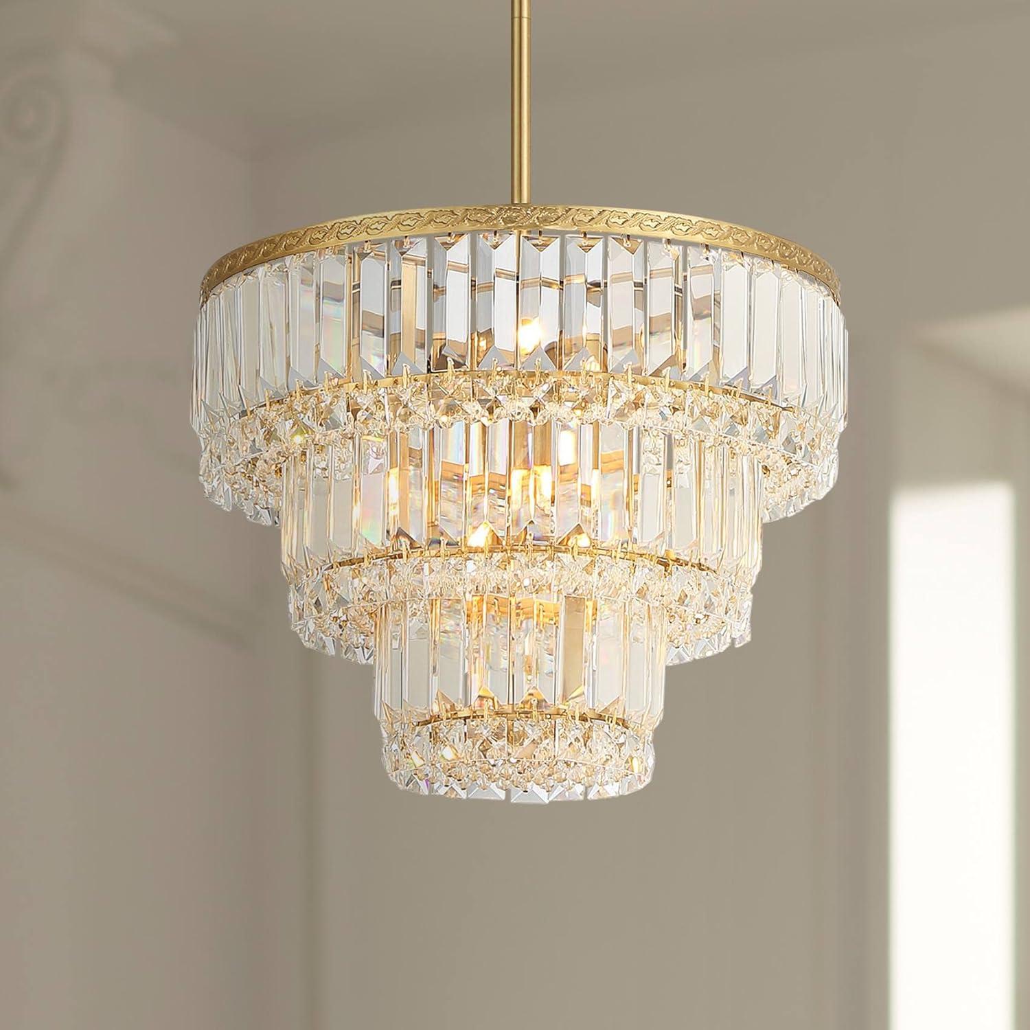 Vienna Soft Gold 3-Tier Crystal Chandelier with LED Lights