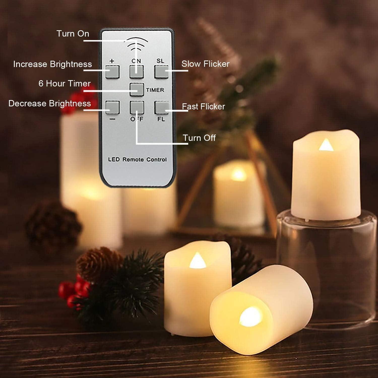 TRAHOO-Rechargeable Flameless Votive Candles with Remote, Battery Tea Lights with Timer, 12PCS Electric Fake Candle in Warm White (USB Charging Cable Included)