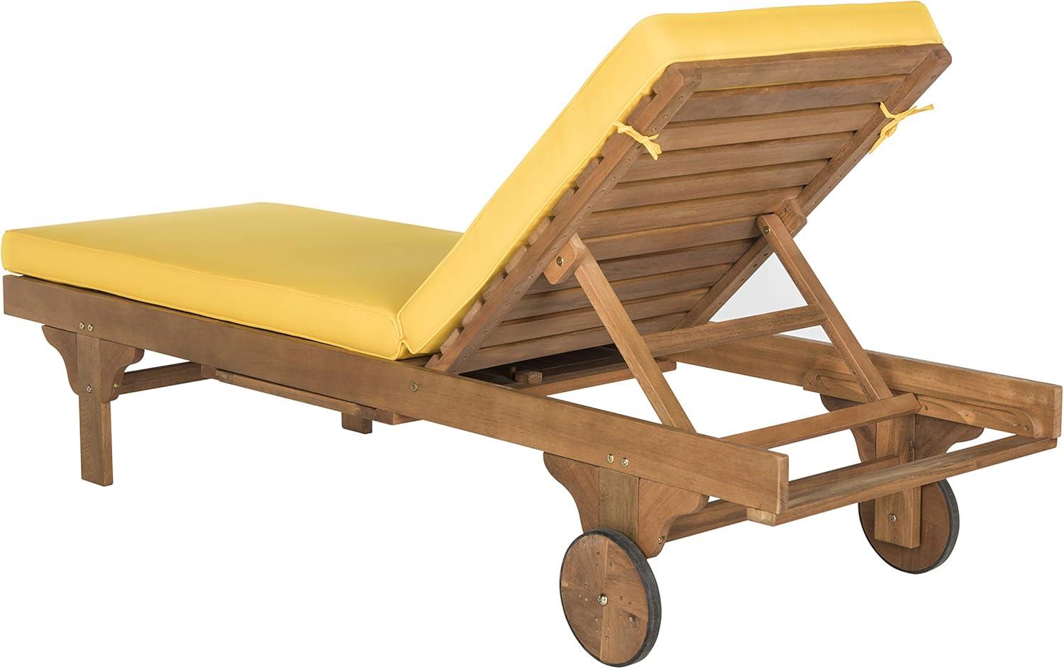 Natural Yellow Eucalyptus Wood Armless Chaise Lounger with Cushions